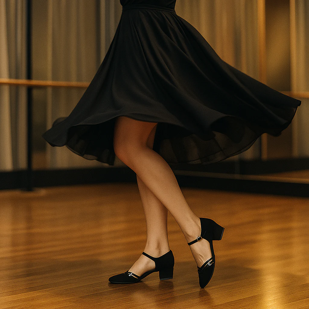 Amelie - Chaussures de Danse Noires Élégantes à Talon Bas - Image 4
