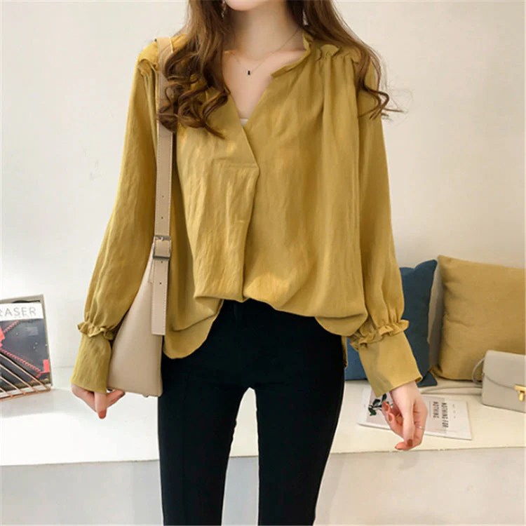 Blouse Volants - Décolleté V - Manches Longues - Image 3