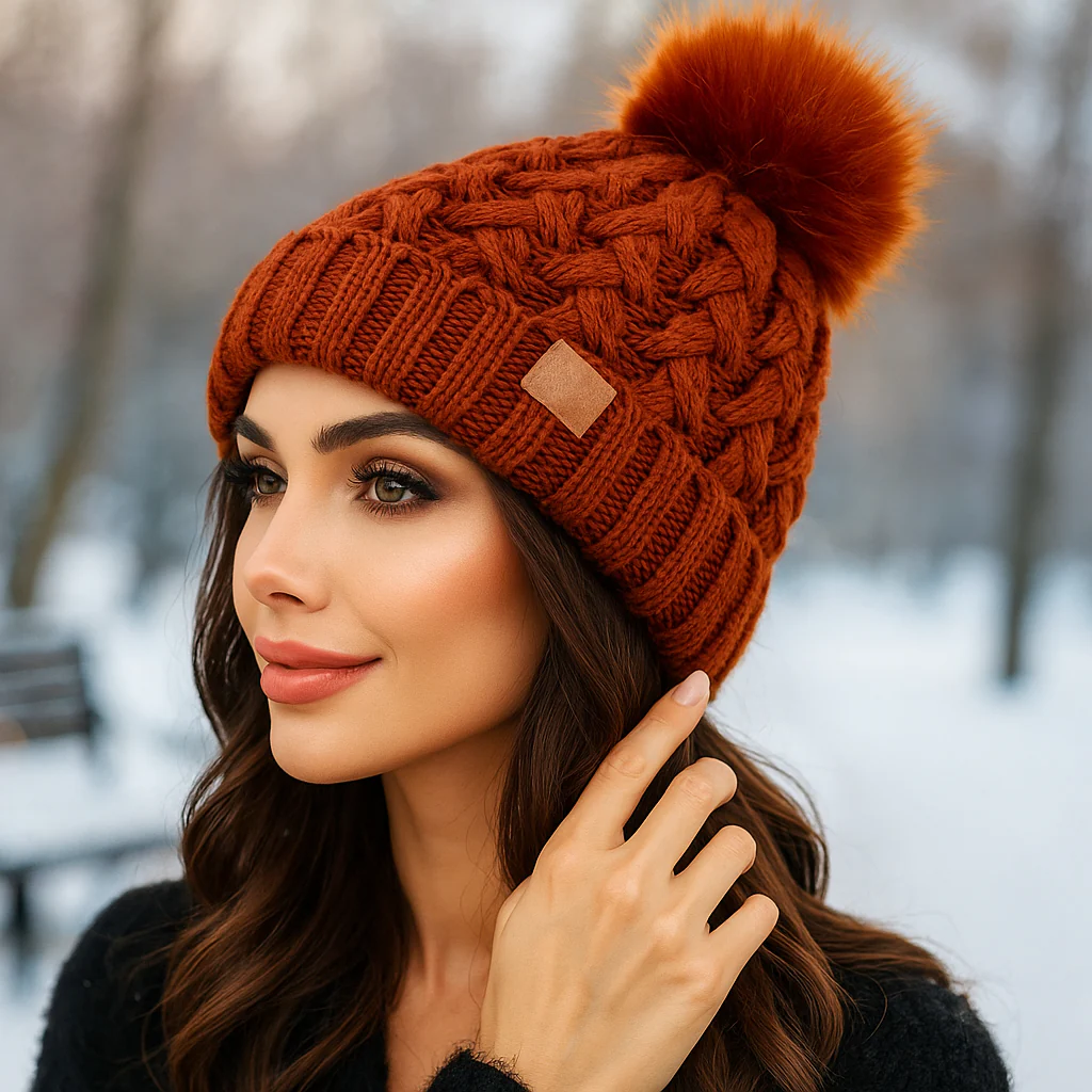 Bonnet d’hiver à pompon tricot torsadé - Image 3