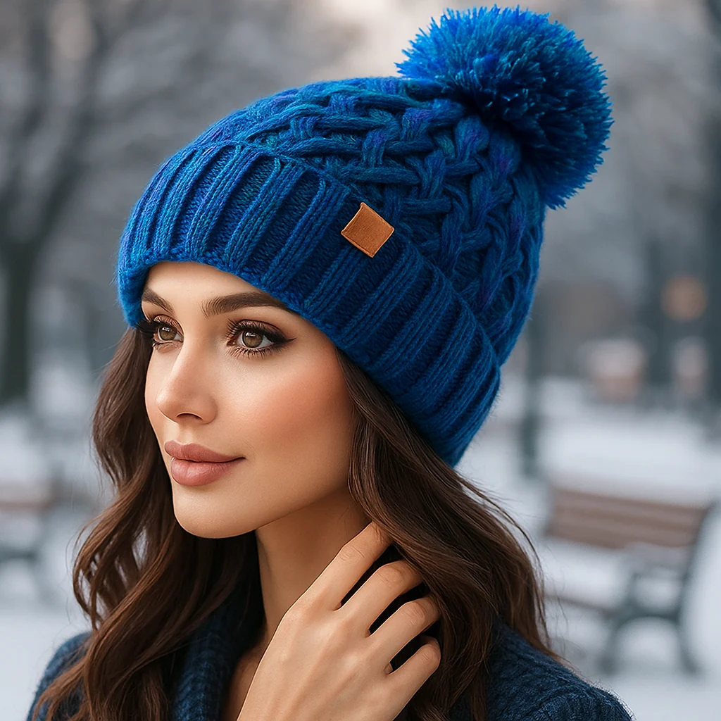 Bonnet d’hiver à pompon tricot torsadé - Image 4