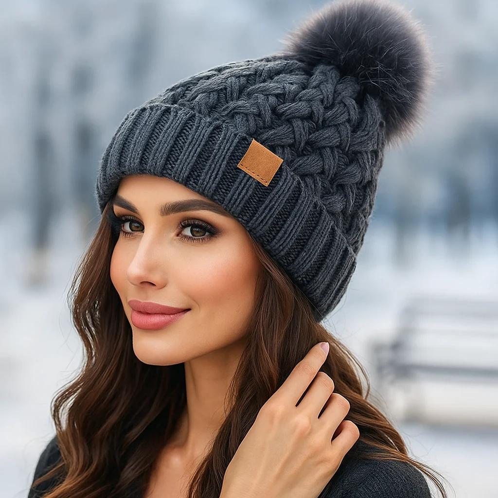 Bonnet d’hiver à pompon tricot torsadé - Image 5