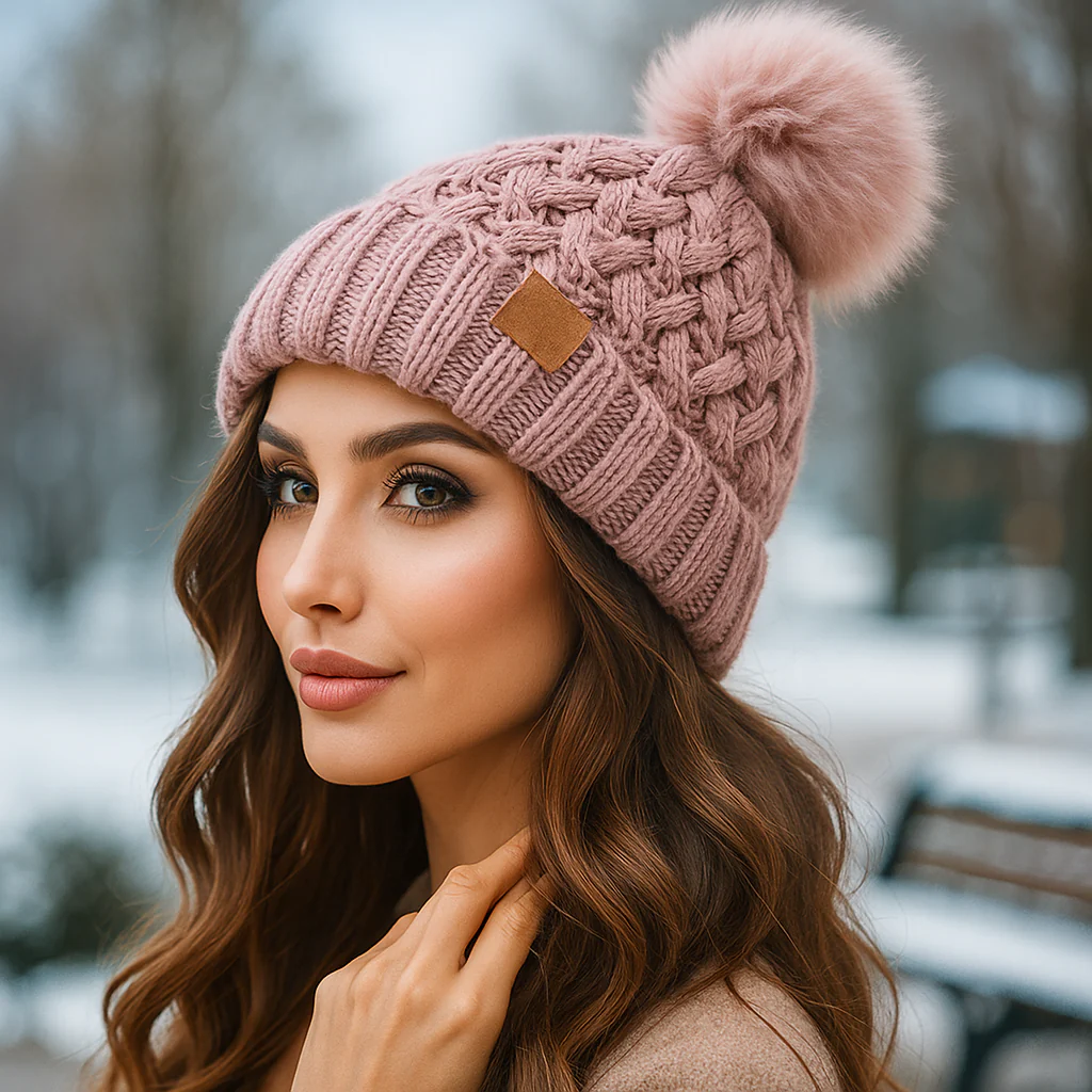 Bonnet d’hiver à pompon tricot torsadé - Image 7