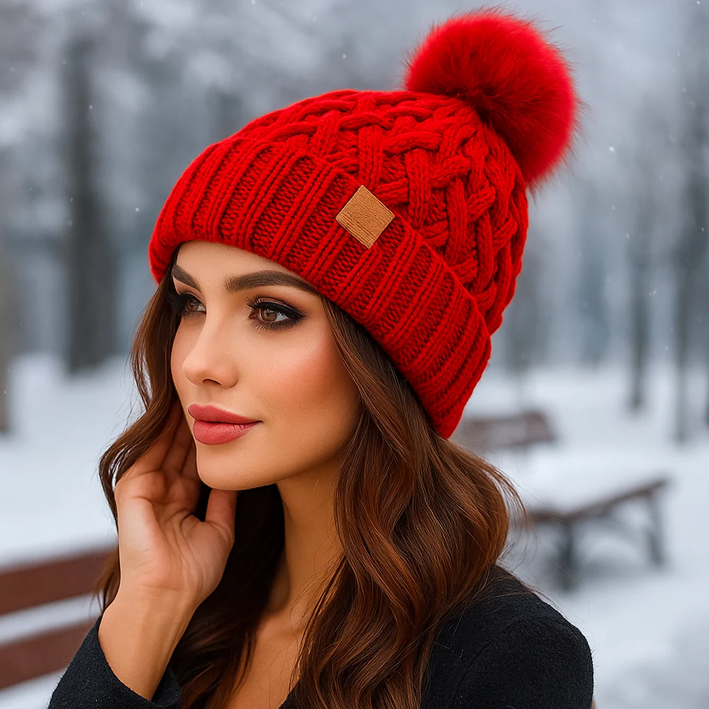 Bonnet d’hiver à pompon tricot torsadé - Image 8