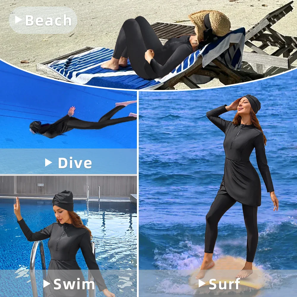 Burkini Modeste 3 Pièces - Maillot Patchwork Sportif - Image 4