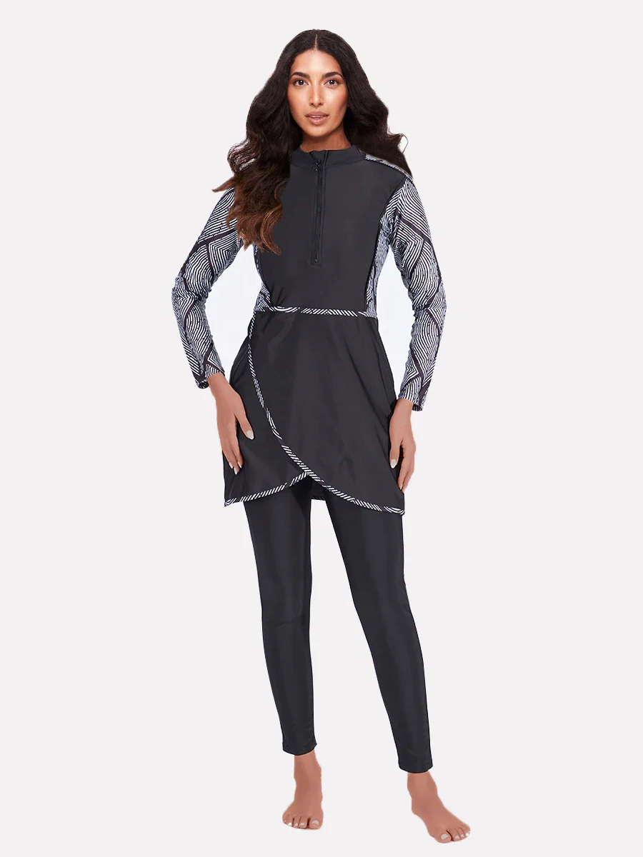 Burkini Modeste 3 Pièces - Maillot Patchwork Sportif - Image 9