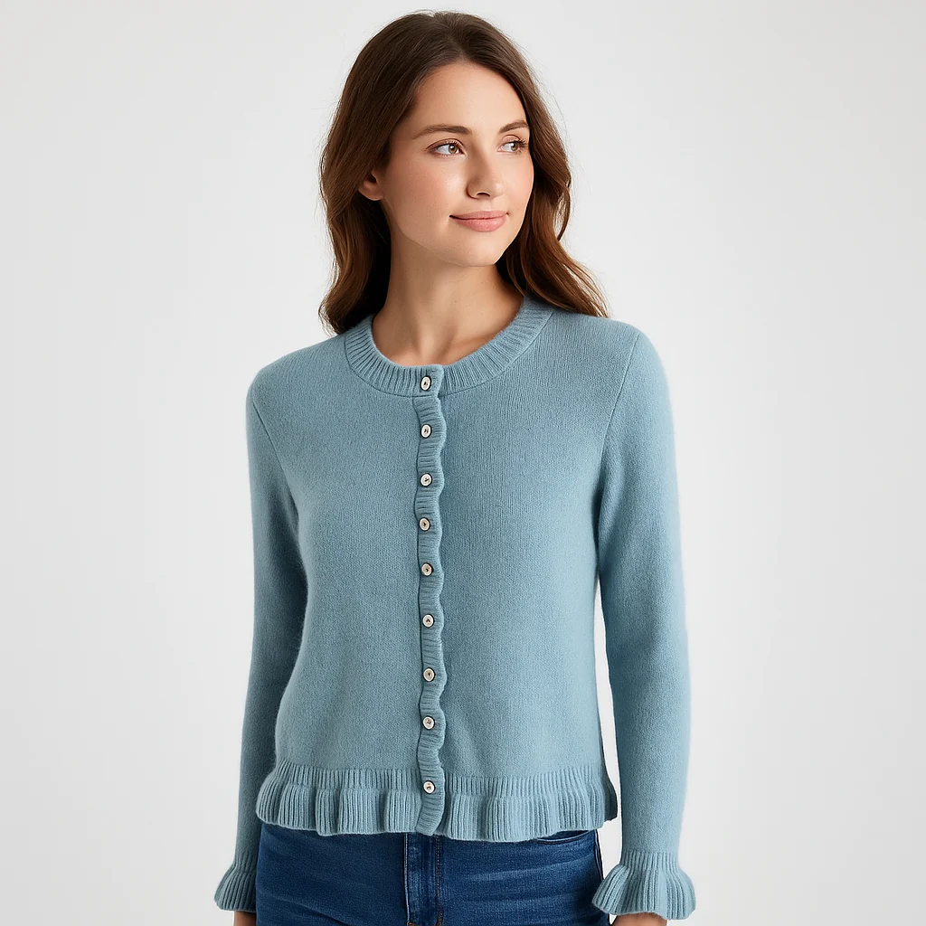Cardigan Femme - Ourlet Volants - Fermeture Boutonnée - Confort Élégant