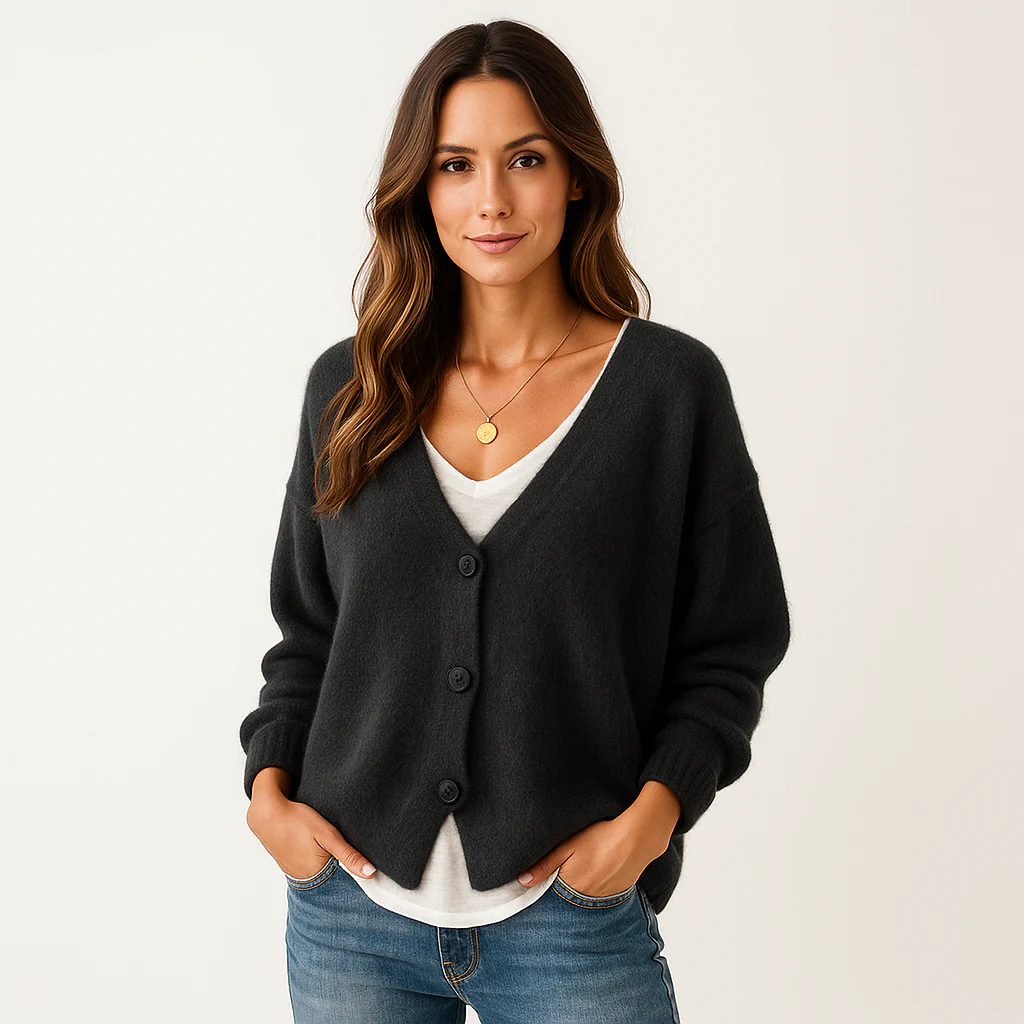 Cardigan V-Cou Stilla - Laine Douce Mélange - Style Confortable - Image 3