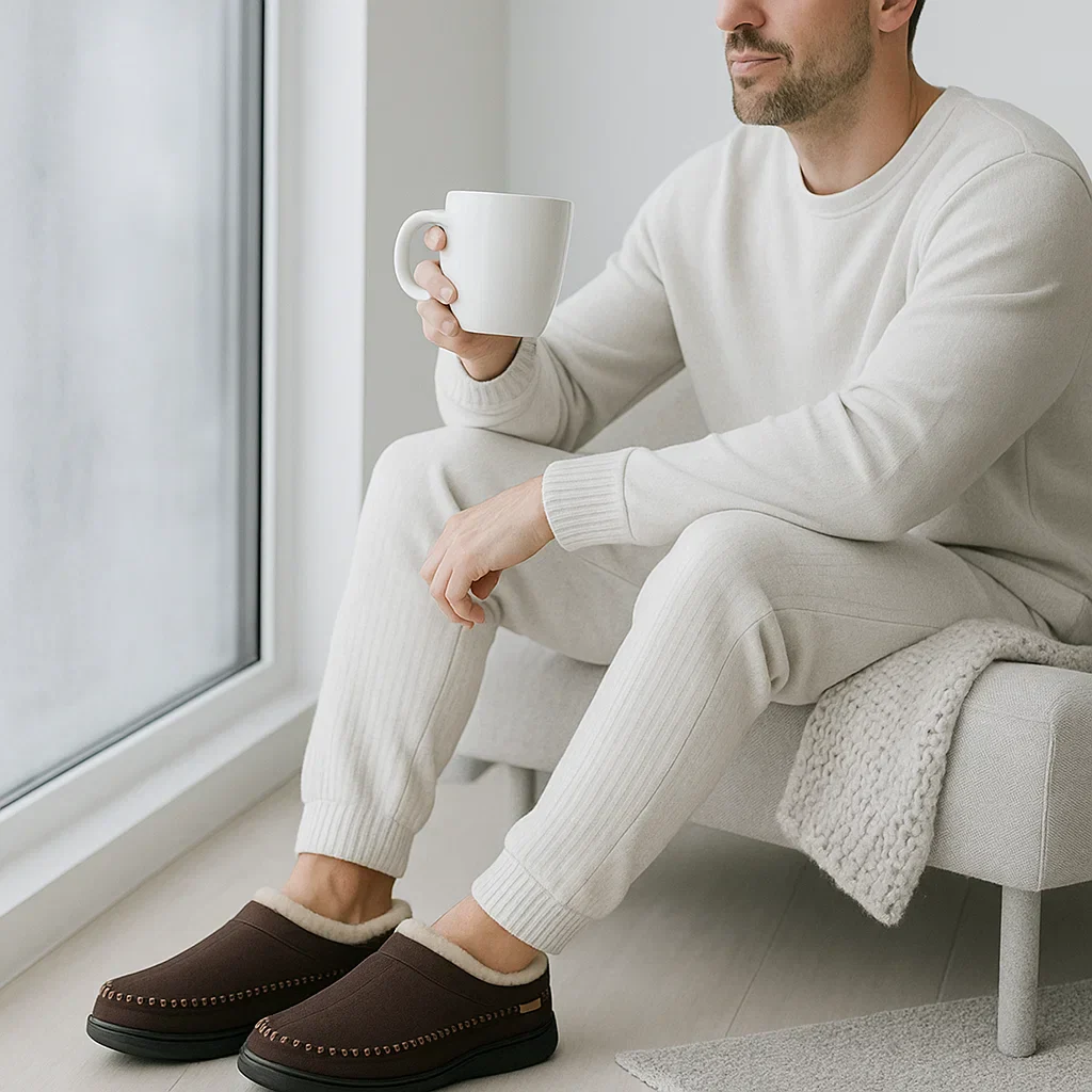 Chaussons antidérapants pour hommes – chauds et à large forme - Image 7