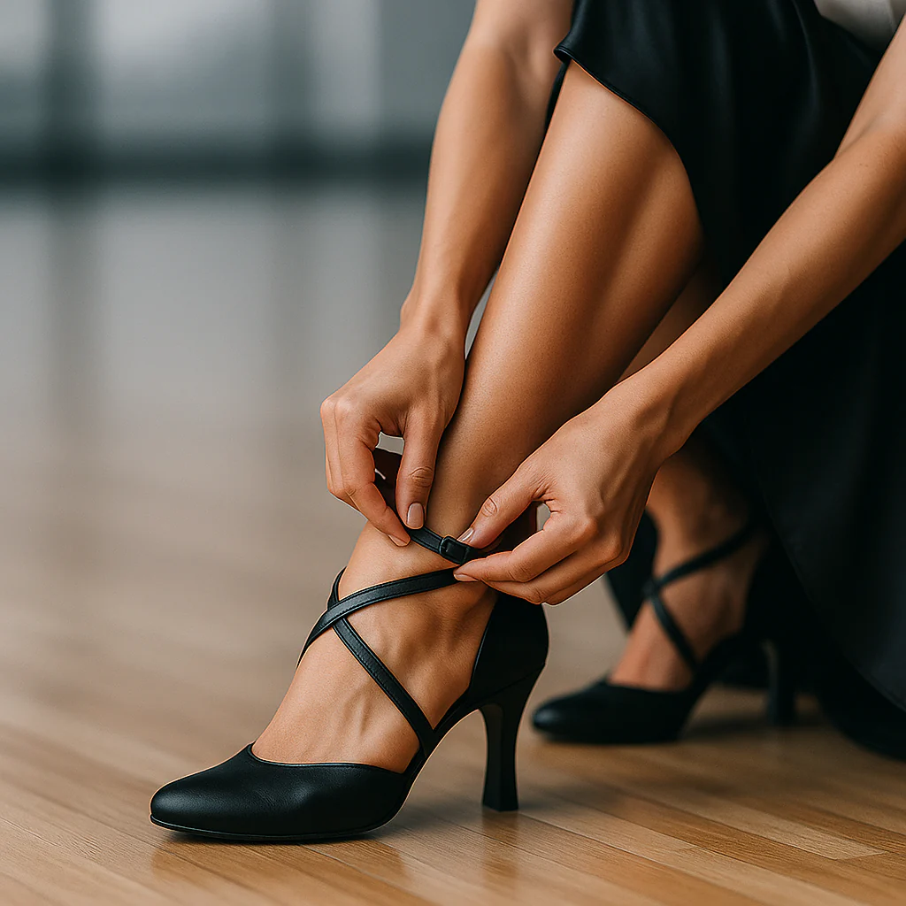 Chaussures de Danse de Salon Femme – Cuir Noir, Talon Confort - Image 3