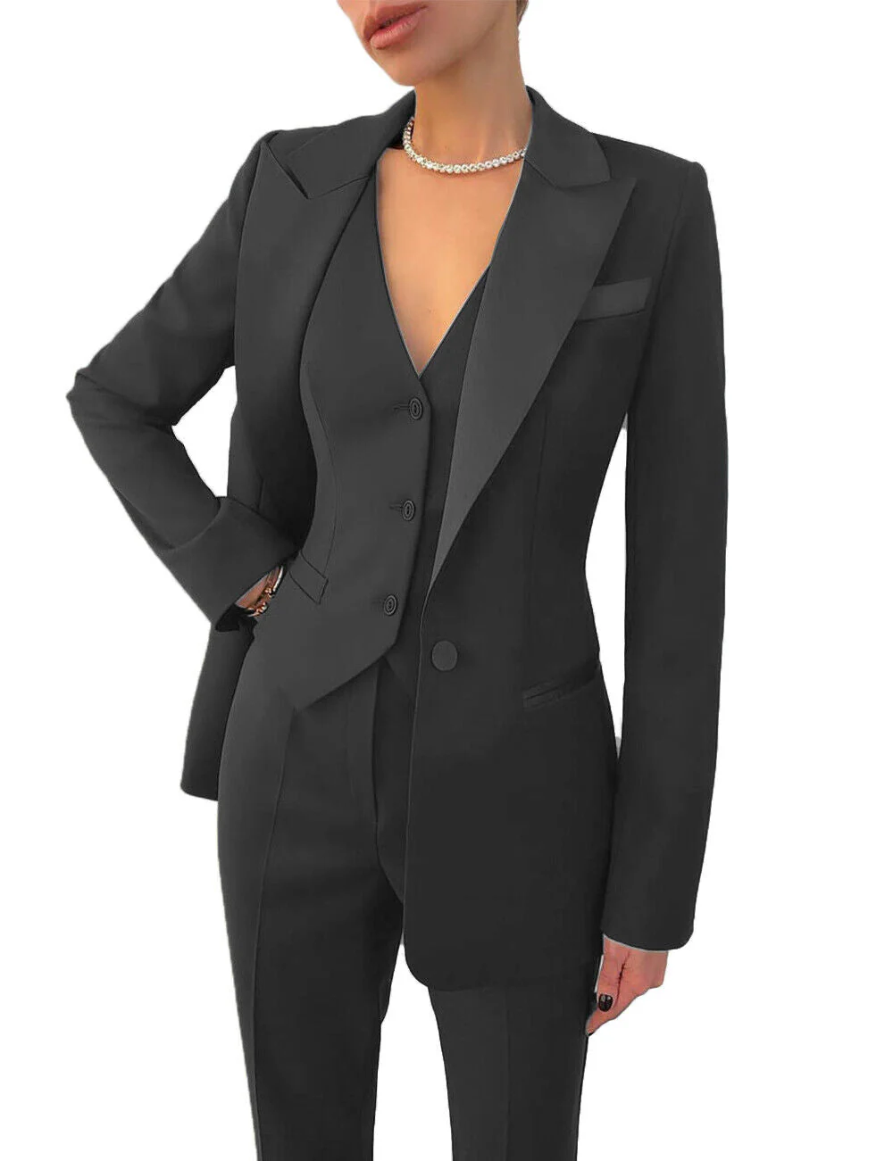 Costume femme trois pièces - blazer - gilet - pantalon - Image 2