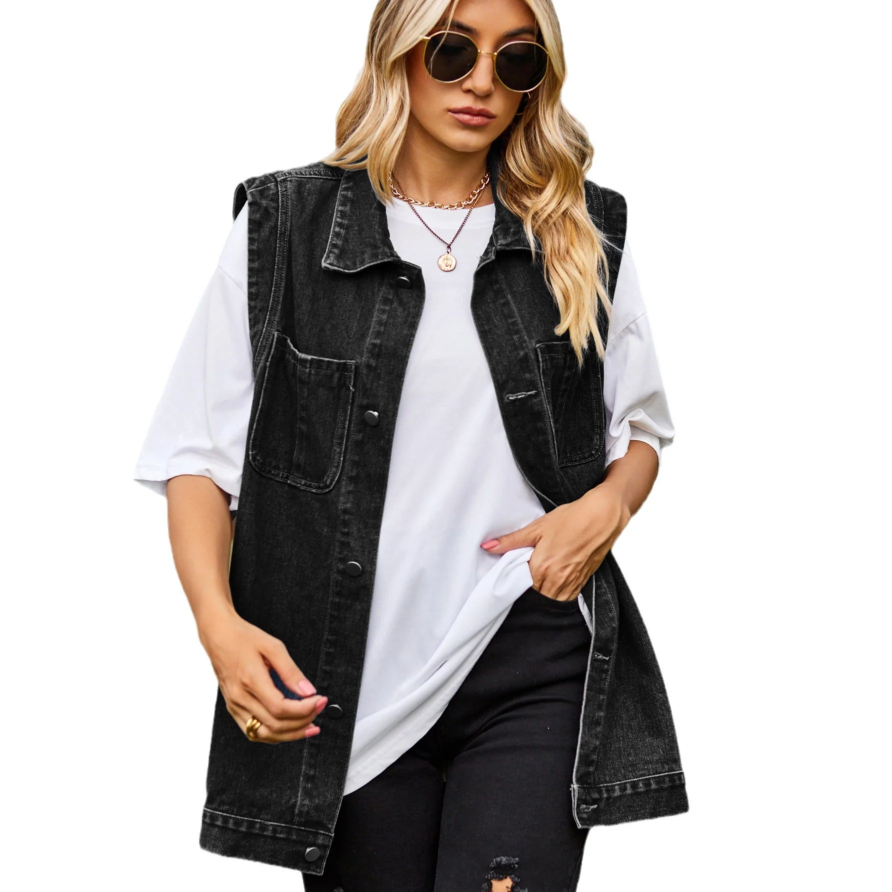 Dames veste en denim au design oversize élégant avec poches pratiques - Image 5