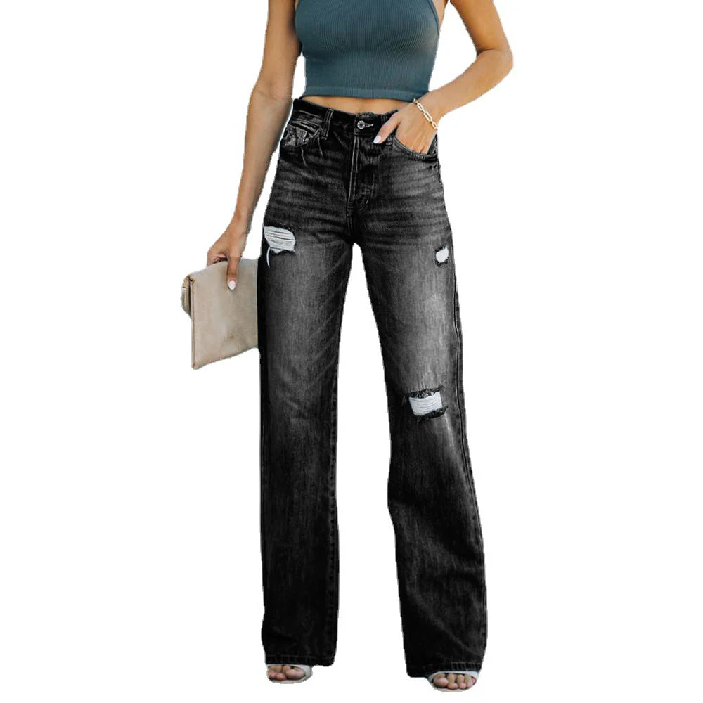 Jeans évasées pour femmes avec détails déchirés et taille haute - Image 5