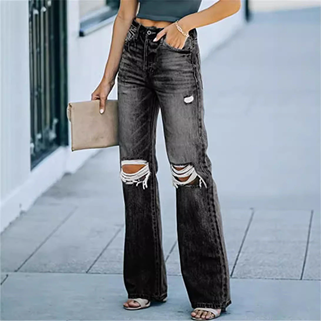 Jeans évasées pour femmes au look destroy moderne avec poches hautes - Image 4