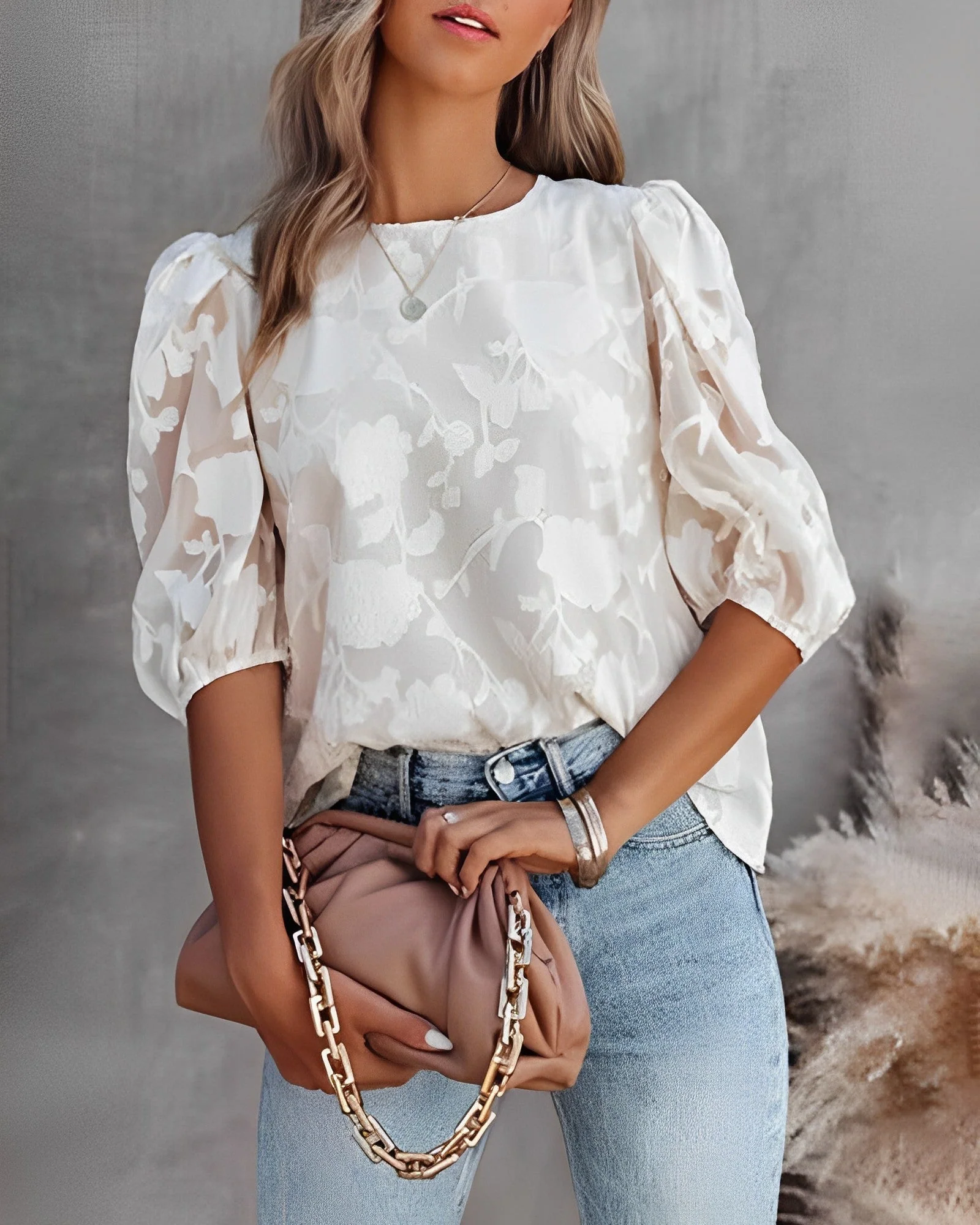 Dorothea - Chiffon Blouse - Manches Bouffantes