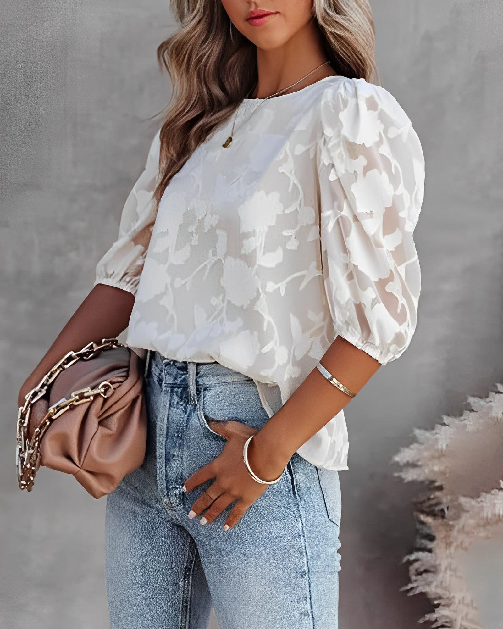 Dorothea - Chiffon Blouse - Manches Bouffantes - Image 2