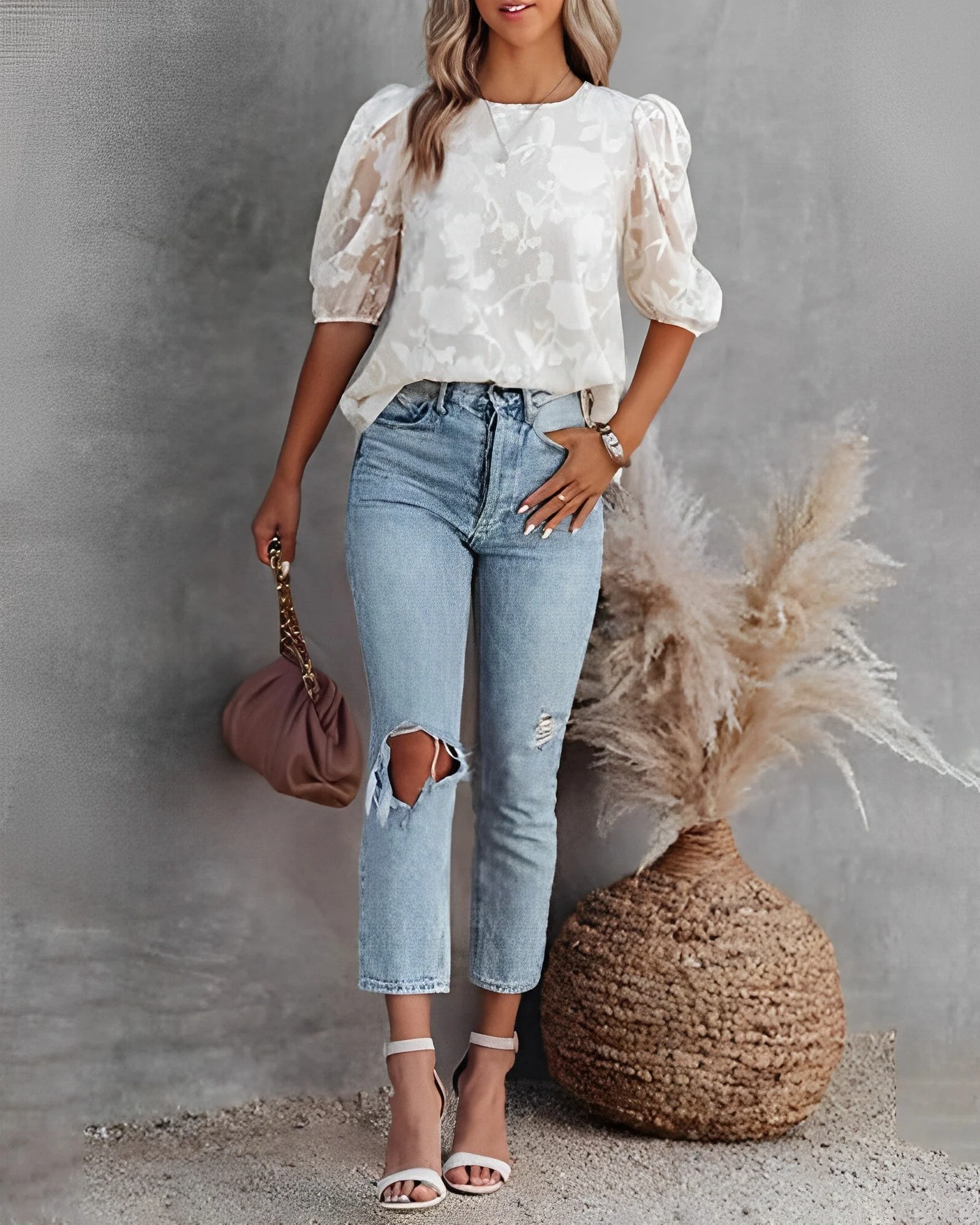 Dorothea - Chiffon Blouse - Manches Bouffantes - Image 4