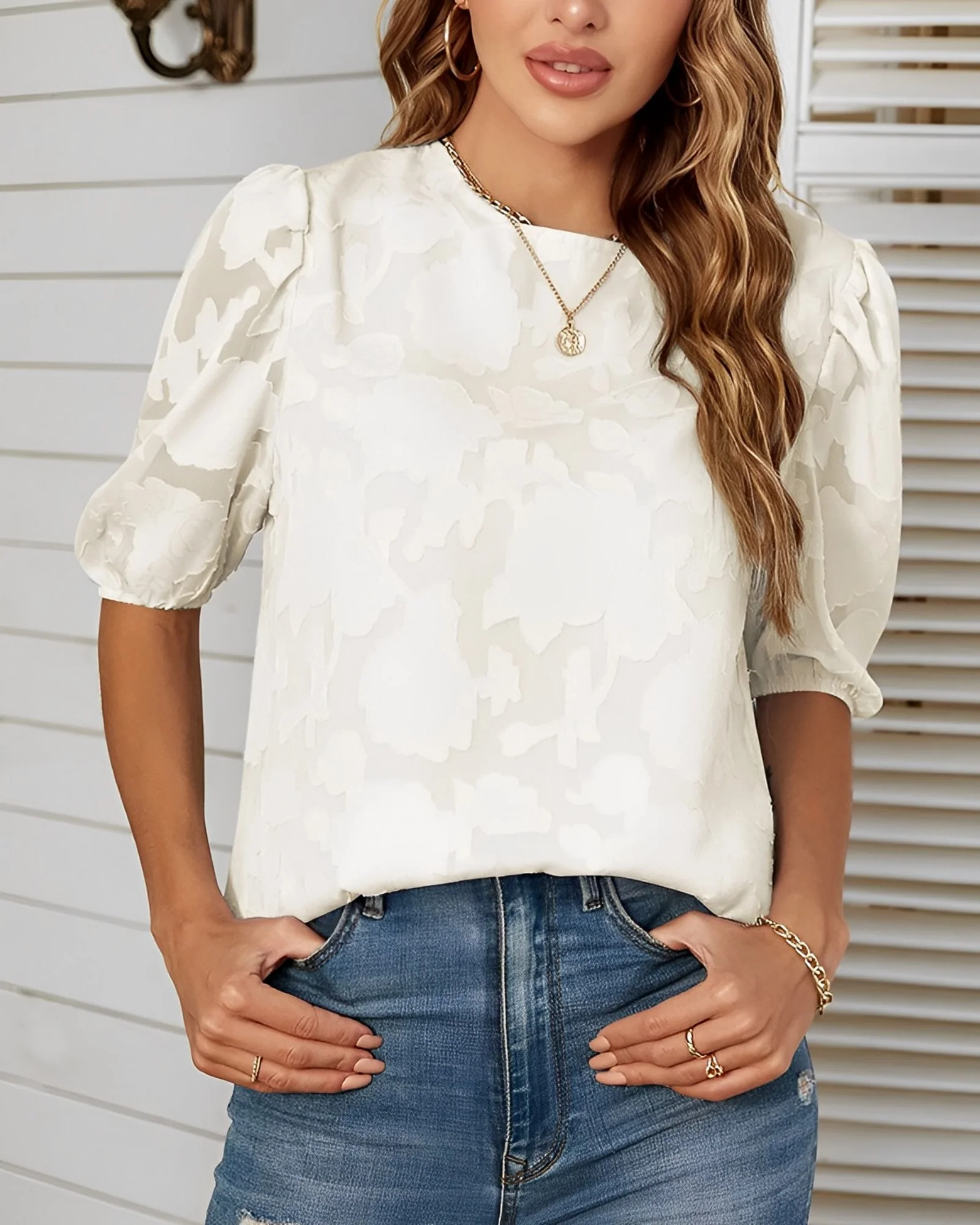 Dorothea - Chiffon Blouse - Manches Bouffantes - Image 6