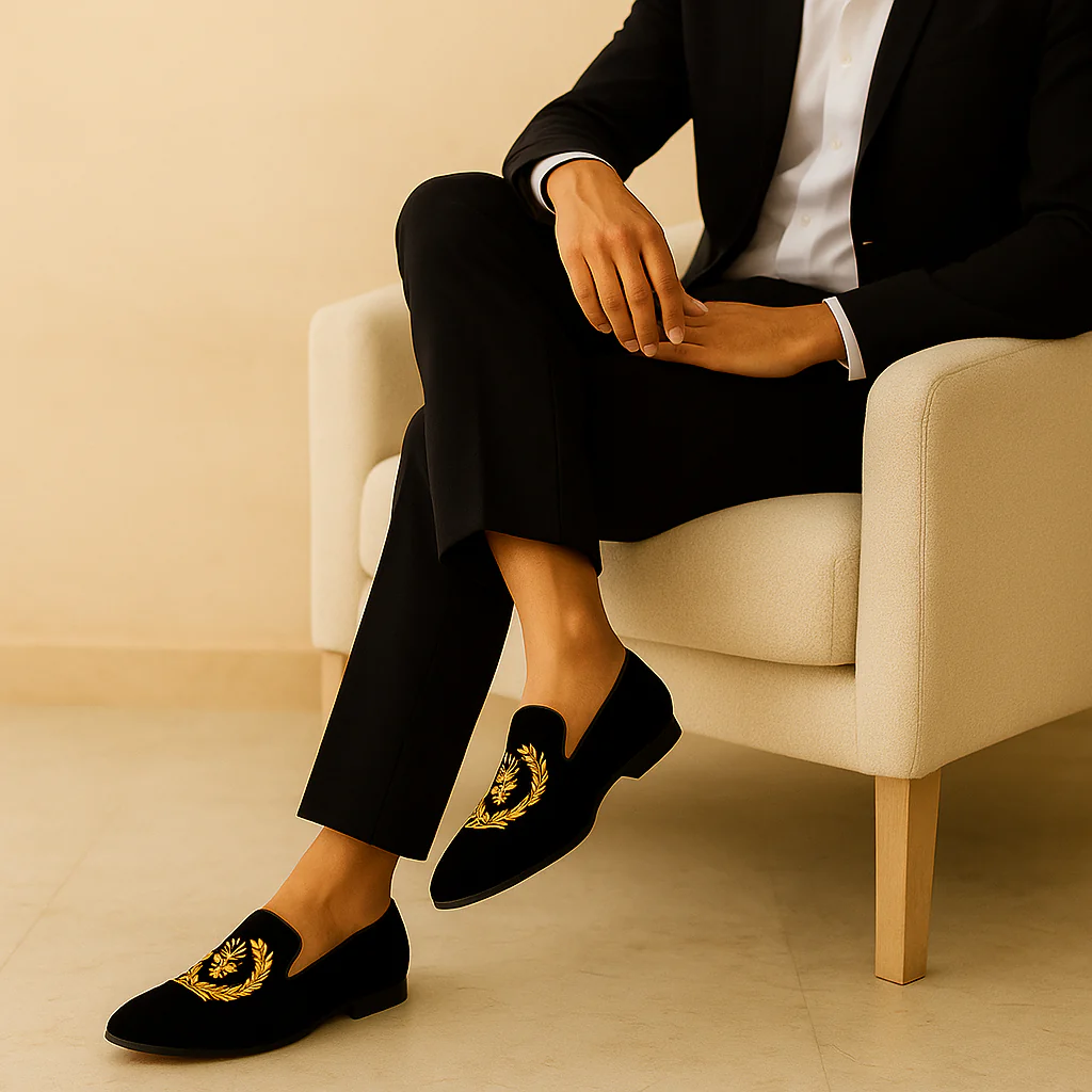 Mocassins en velours brodés élégants - Image 4