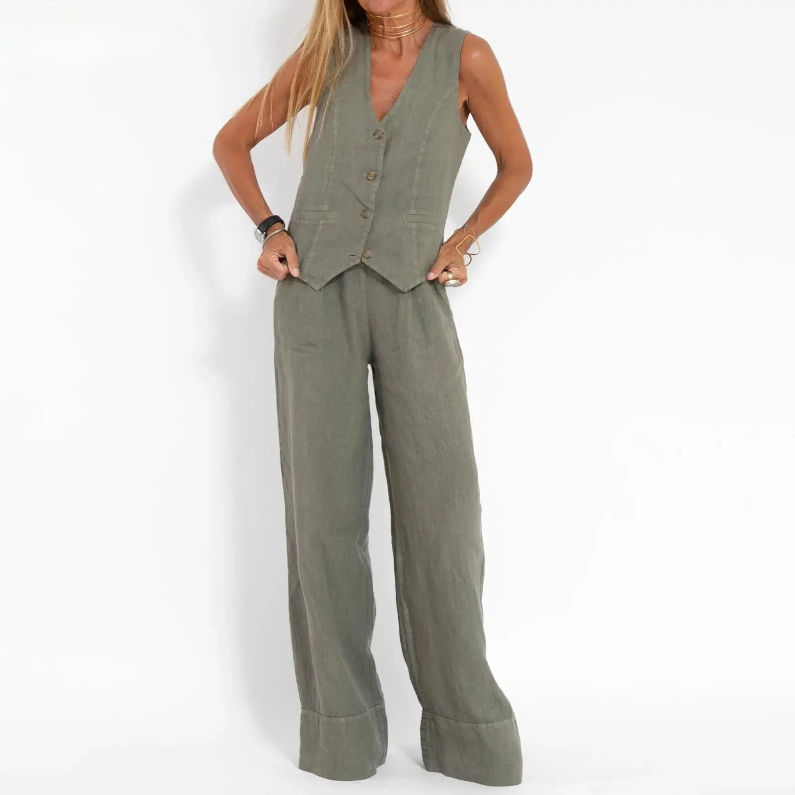 Élégant Pantalon Lin - Confortable - Chic - Image 3