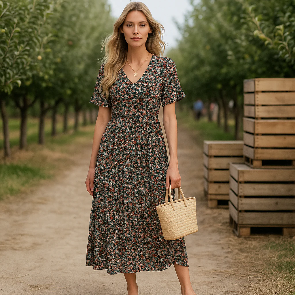 Emery - Robe de soirée midi élégante - motif floral - manches longues - Image 2