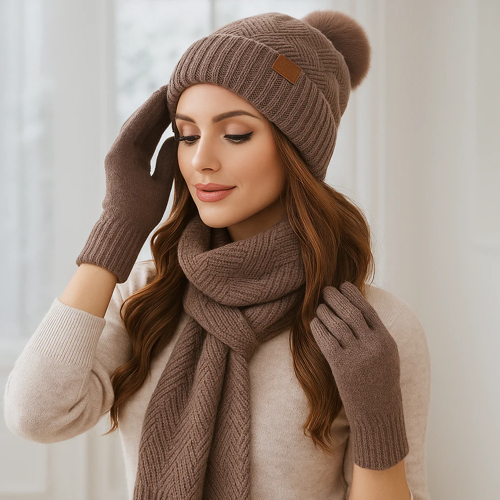 Ensemble bonnet écharpe gants femme hiver - Image 3
