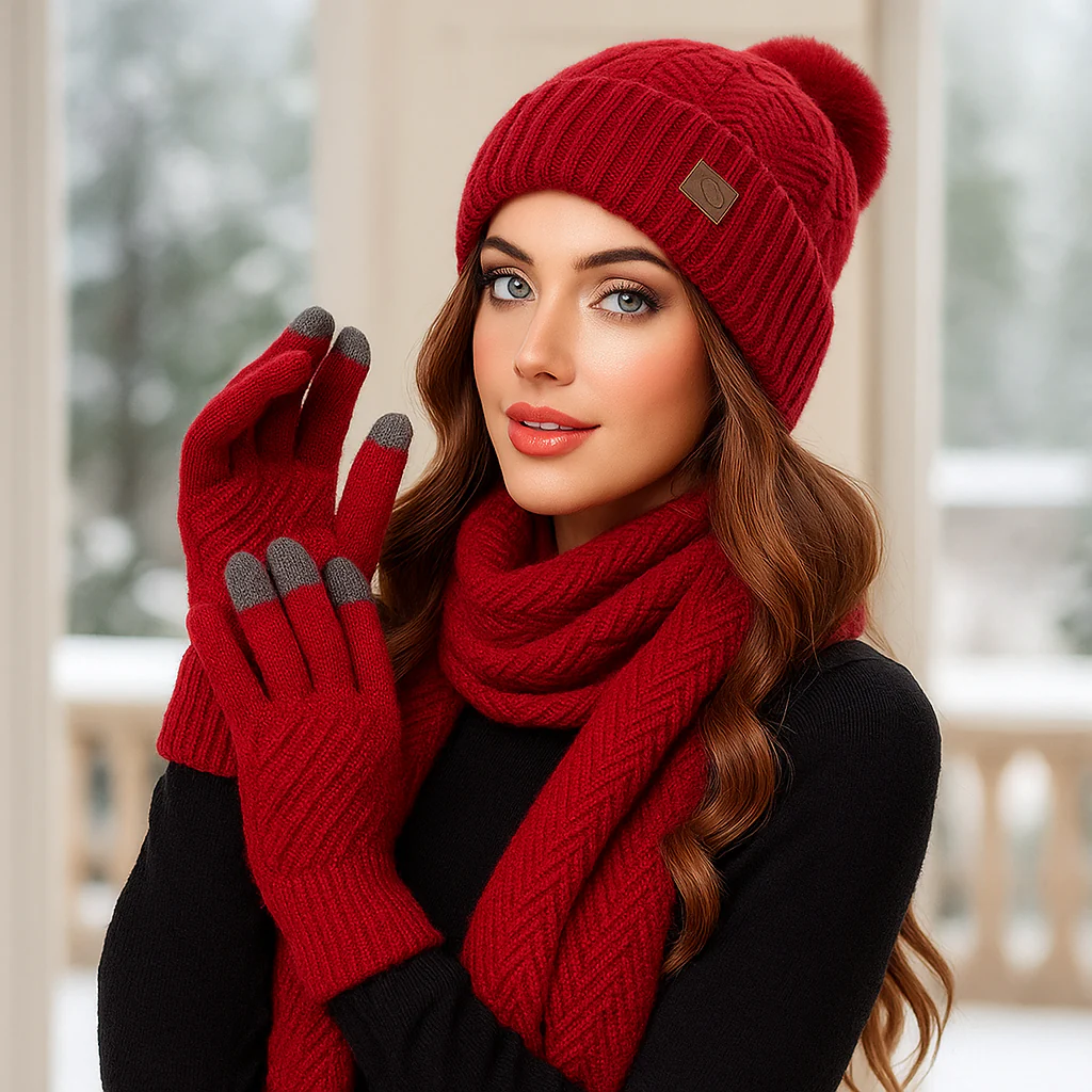 Ensemble bonnet écharpe gants femme hiver - Image 4
