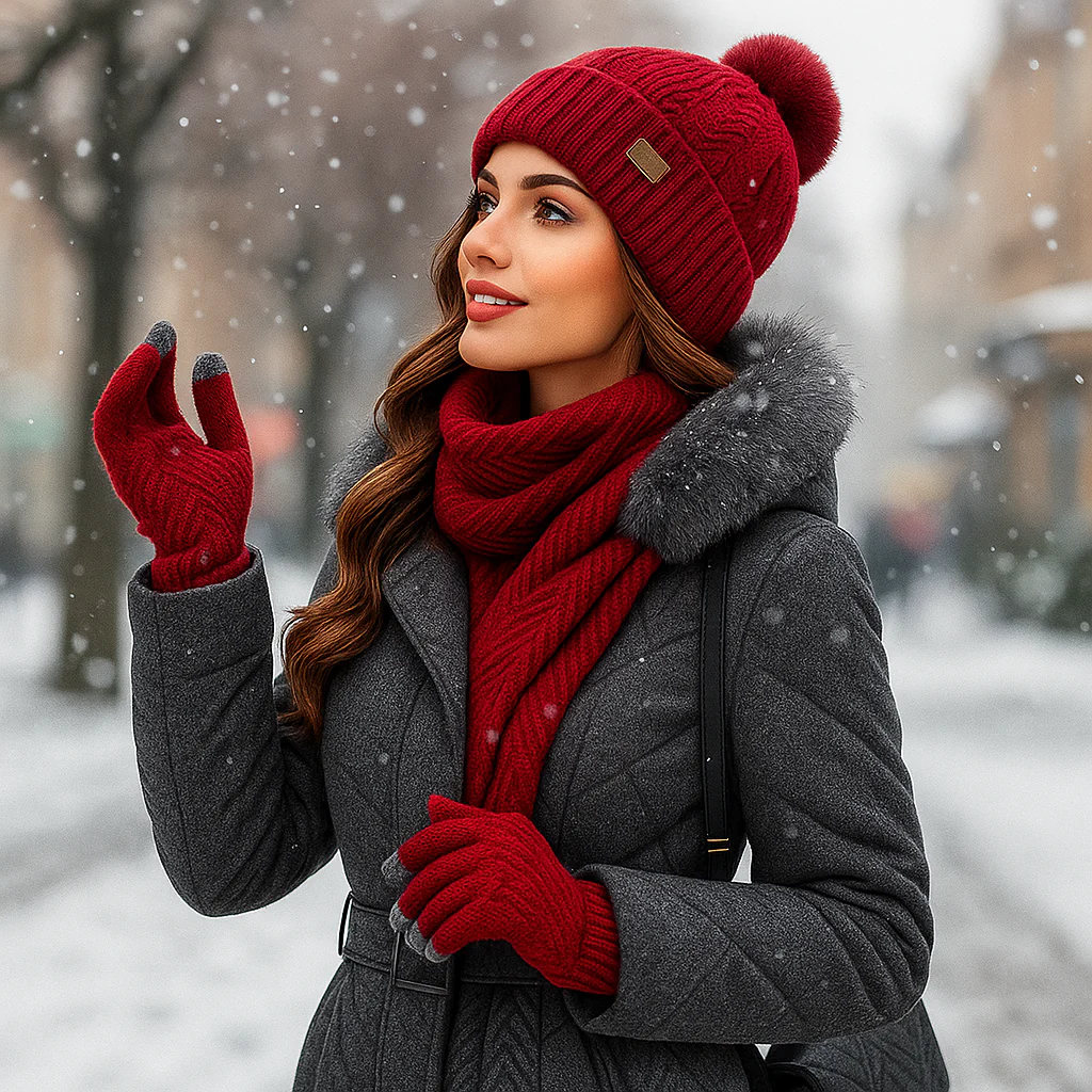 Ensemble bonnet écharpe gants femme hiver - Image 6