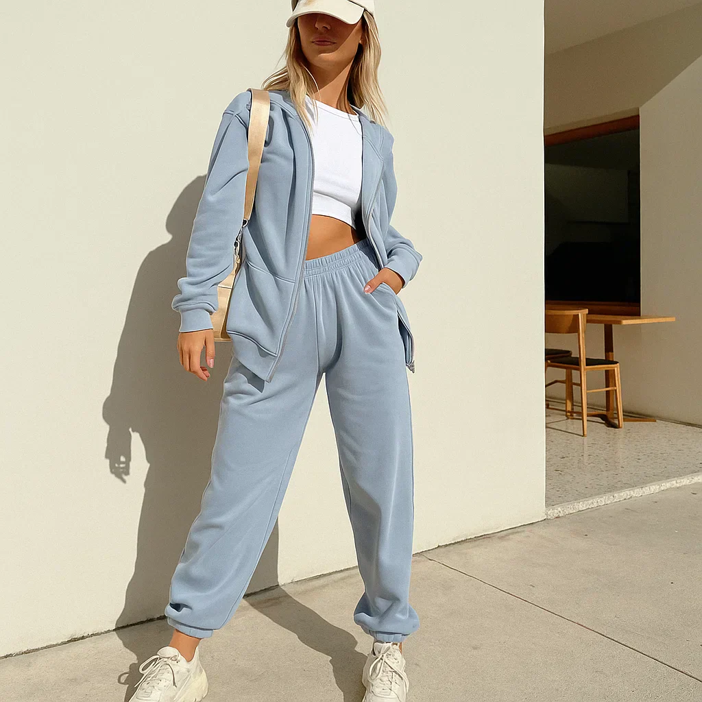 Ensemble de sport en polaire pour femmes - Sweat à capuche - Pantalons de jogging - Image 3