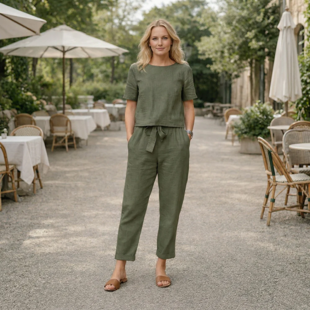 Ensemble en Lin pour Femmes | Blouse Confortable & Pantalon
