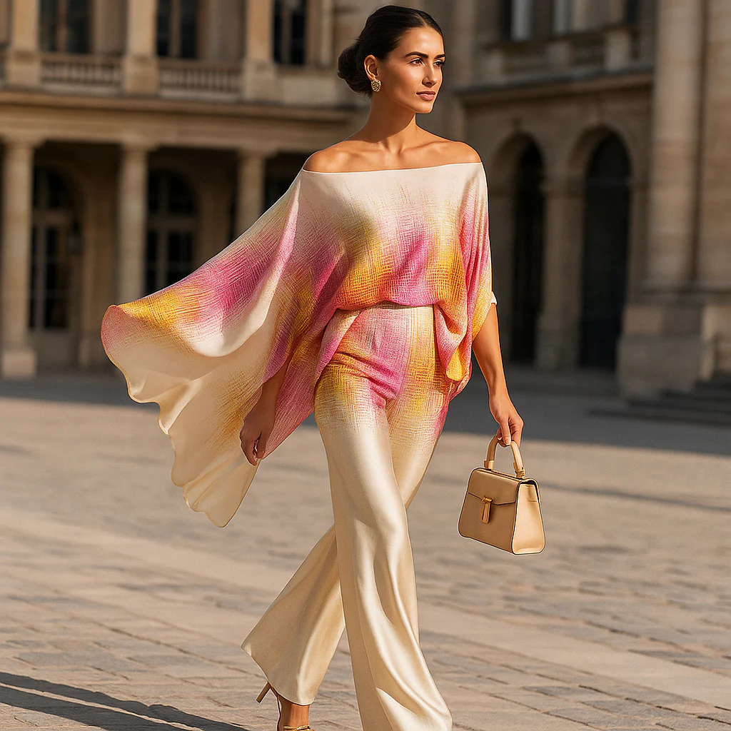 Ensemble Satiné Élégant Femme – Top Asymétrique & Pantalon Large - Image 6