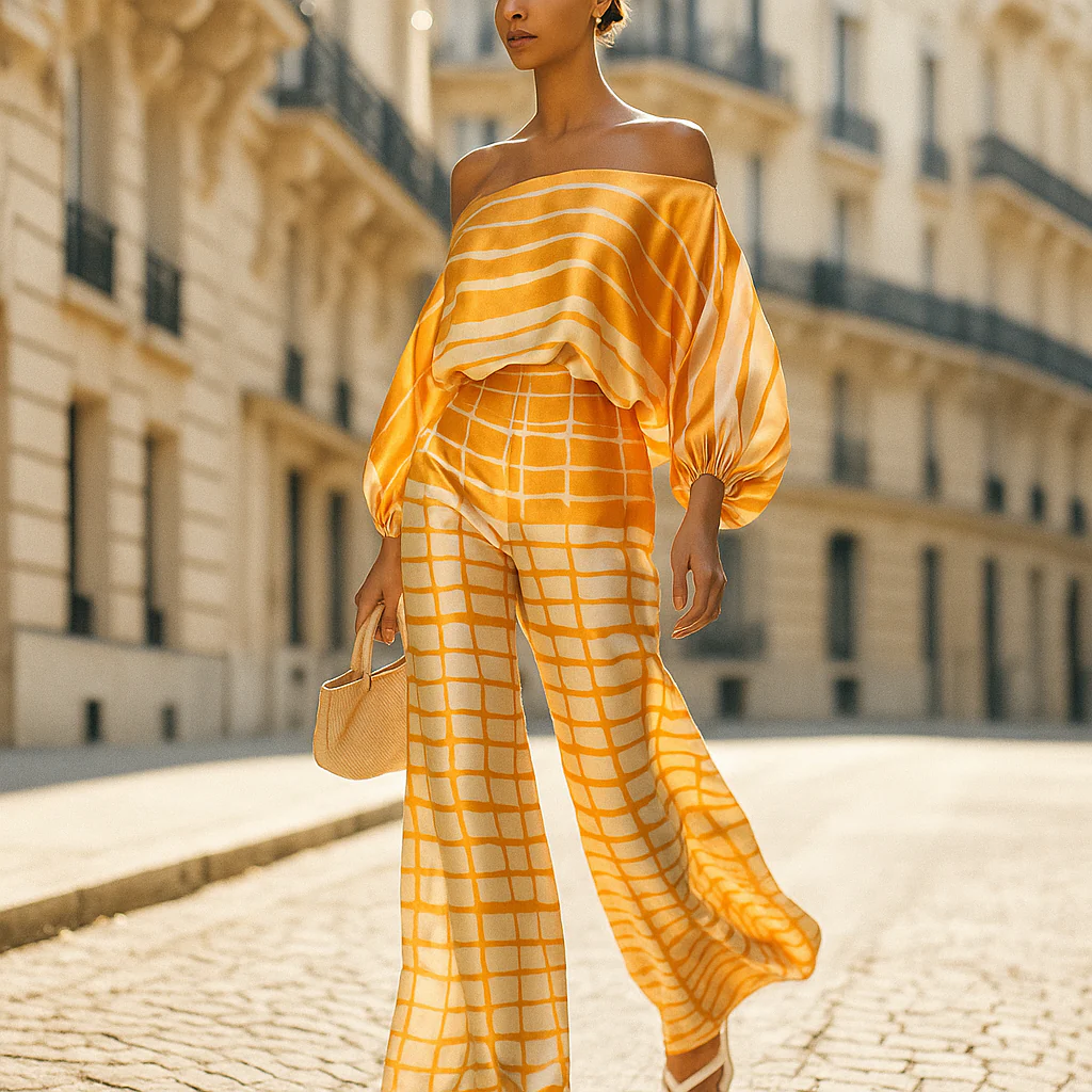 Ensemble Satiné Élégant Femme – Top Asymétrique & Pantalon Large - Image 8