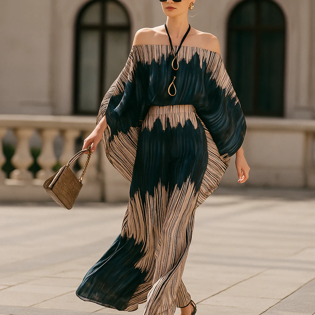 Ensemble Satiné Élégant Femme – Top Asymétrique & Pantalon Large - Image 9