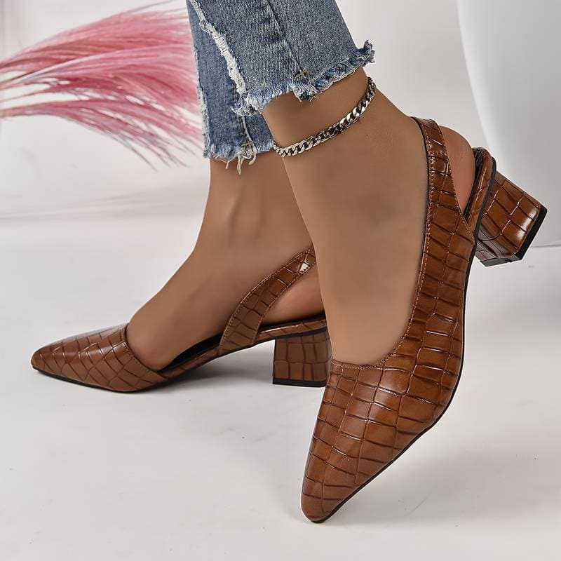 Escarpins Slingback Femme Cuir Crocodile Talon Bloc - Image 3