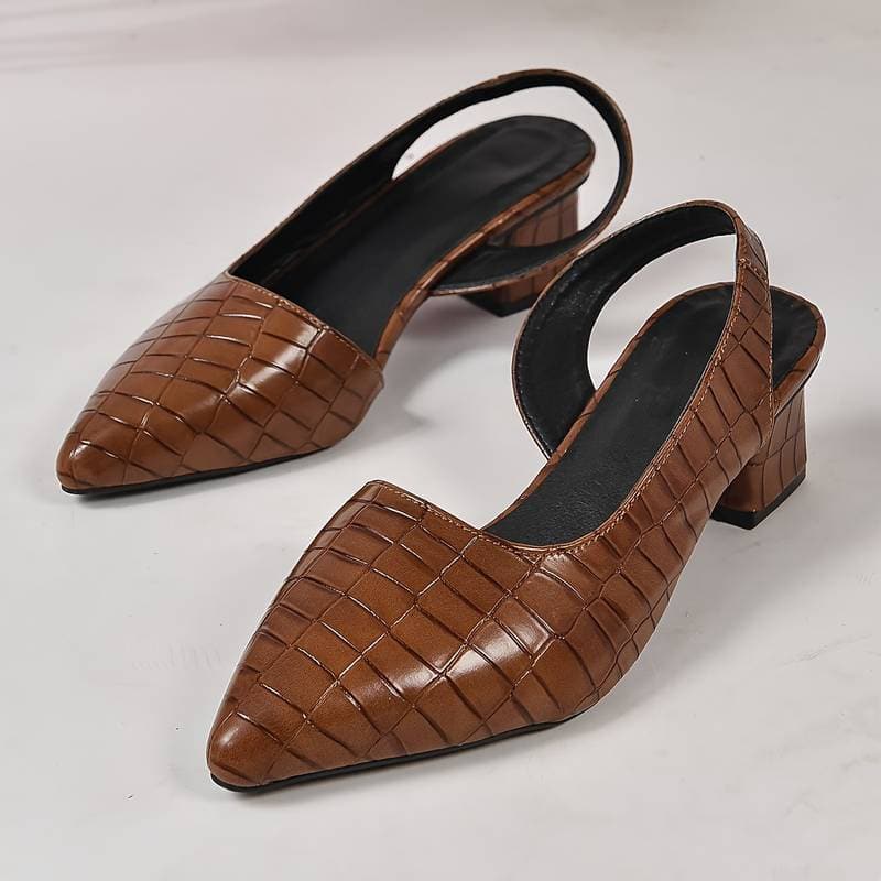 Escarpins Slingback Femme Cuir Crocodile Talon Bloc - Image 4