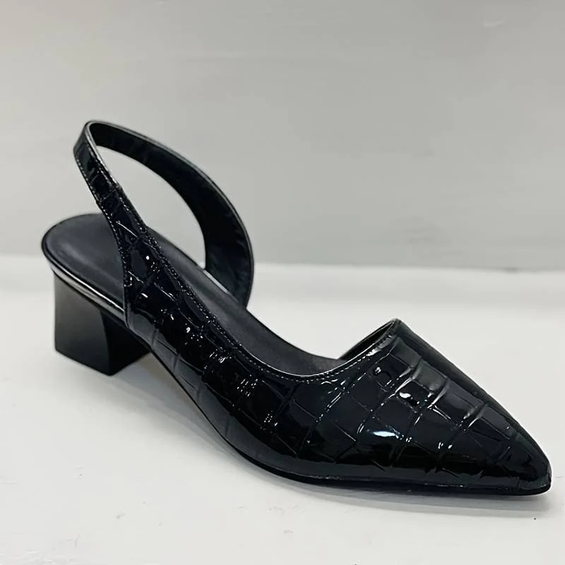 Escarpins Slingback Femme Cuir Crocodile Talon Bloc - Image 5