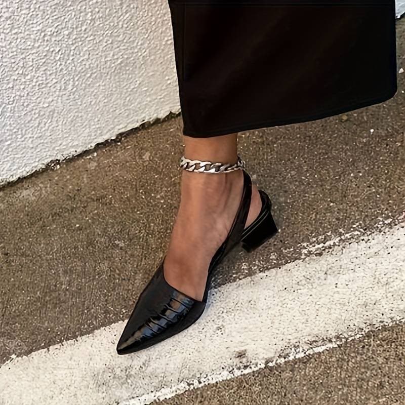 Escarpins Slingback Femme Cuir Crocodile Talon Bloc - Image 6