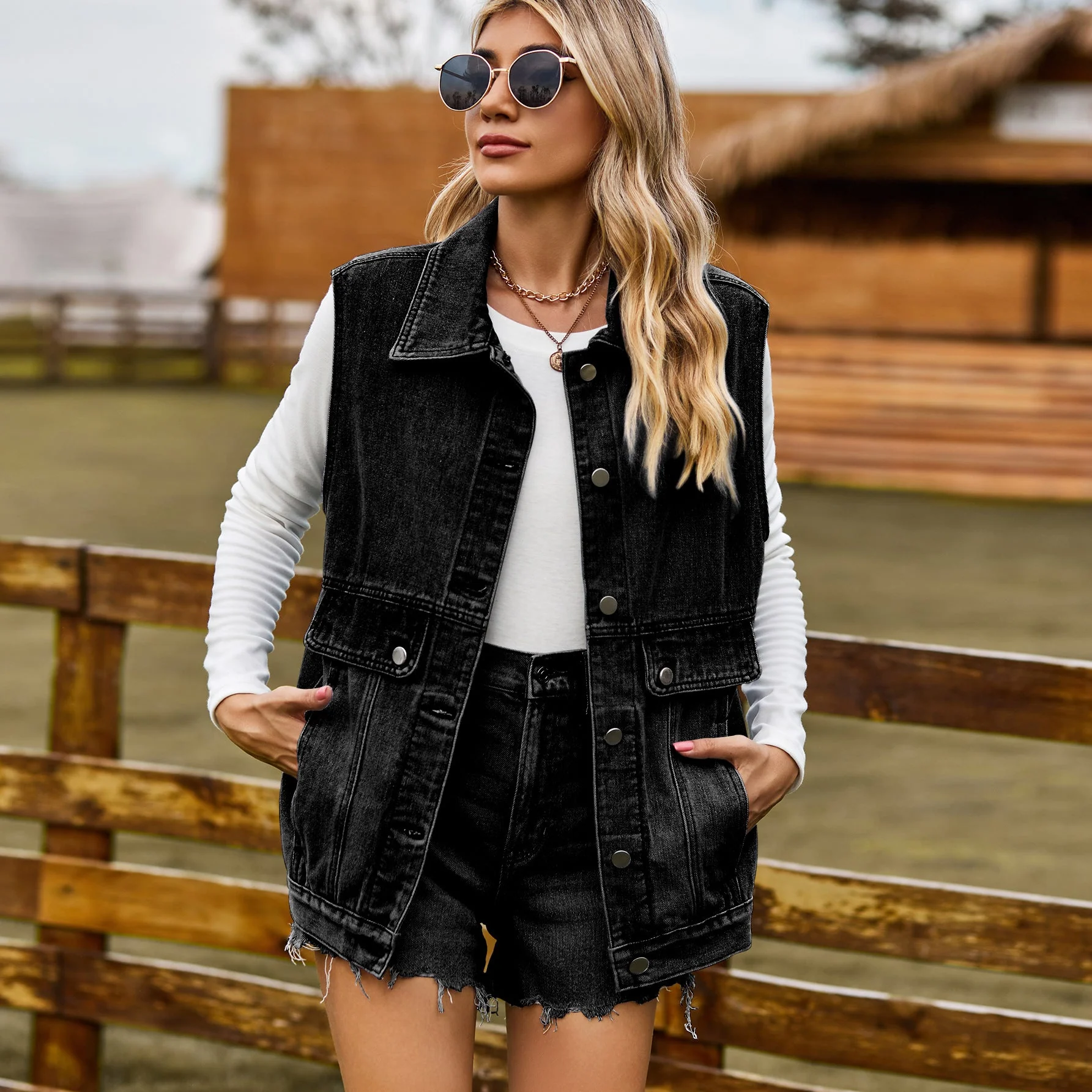 Veste en denim pour femmes au style oversize décontracté avec des poches pratiques - Image 3