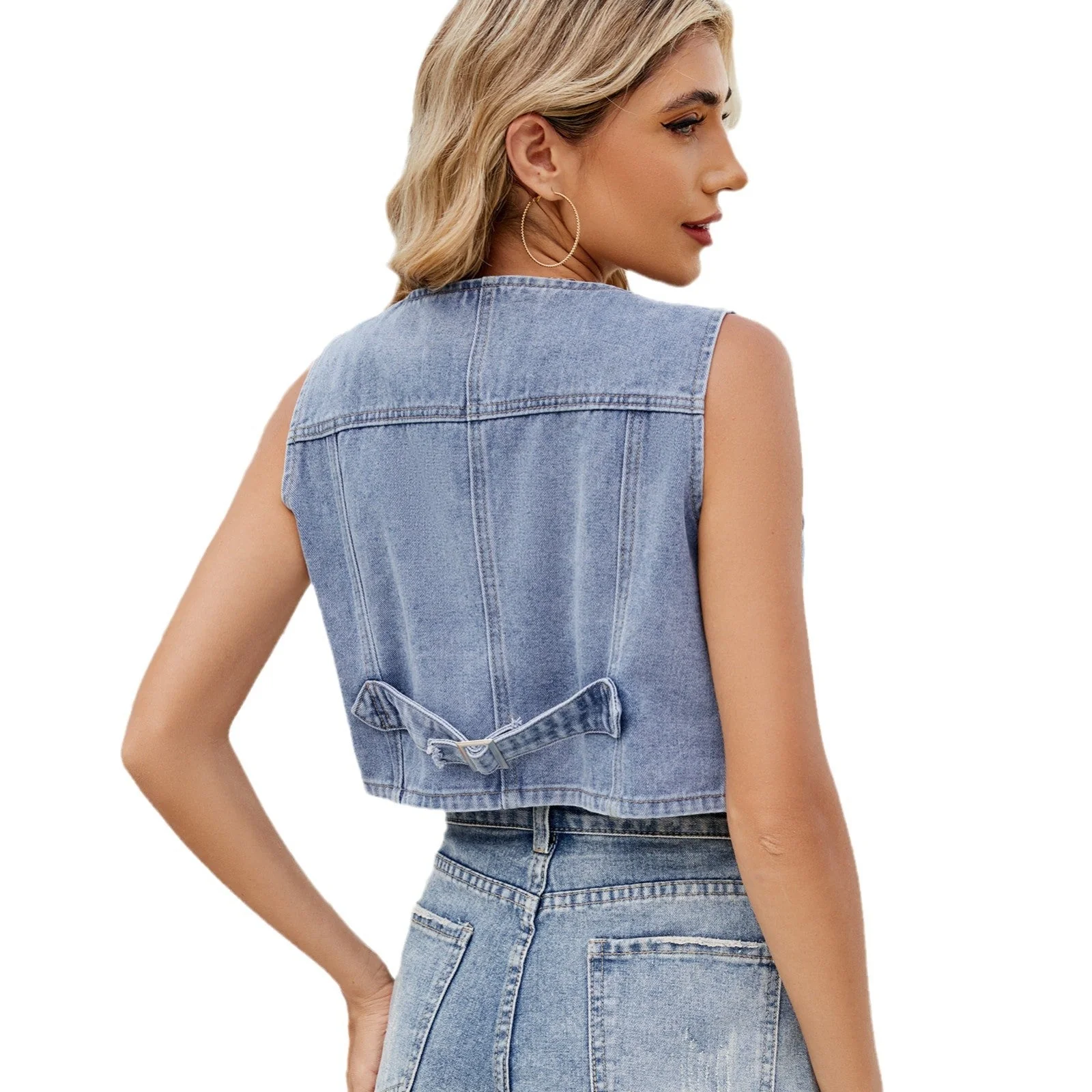 Dames Veste en Jean Croppée avec Détails en Boutons et Accents Modernes - Image 5