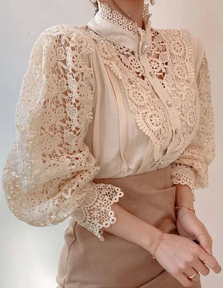 Iris - Élégante Chemise - Col Haut Classique - Image 4