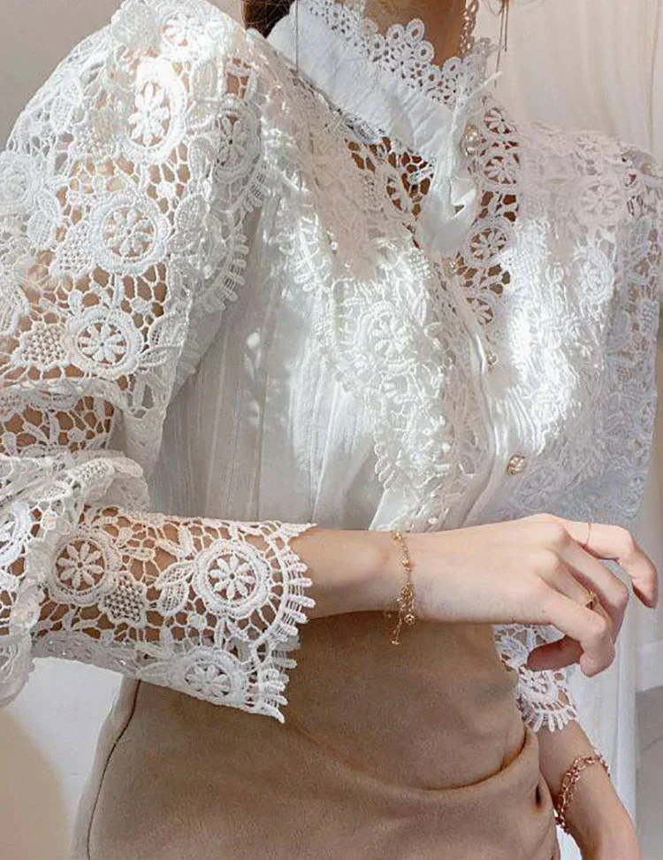 Iris - Élégante Chemise - Col Haut Classique - Image 5