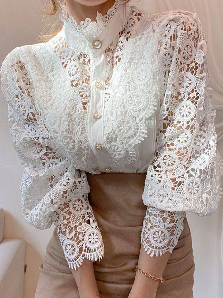 Iris - Élégante Chemise - Col Haut Classique - Image 8