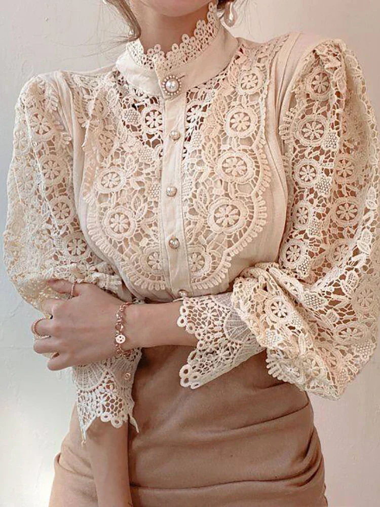 Iris - Élégante Chemise - Col Haut Classique - Image 9