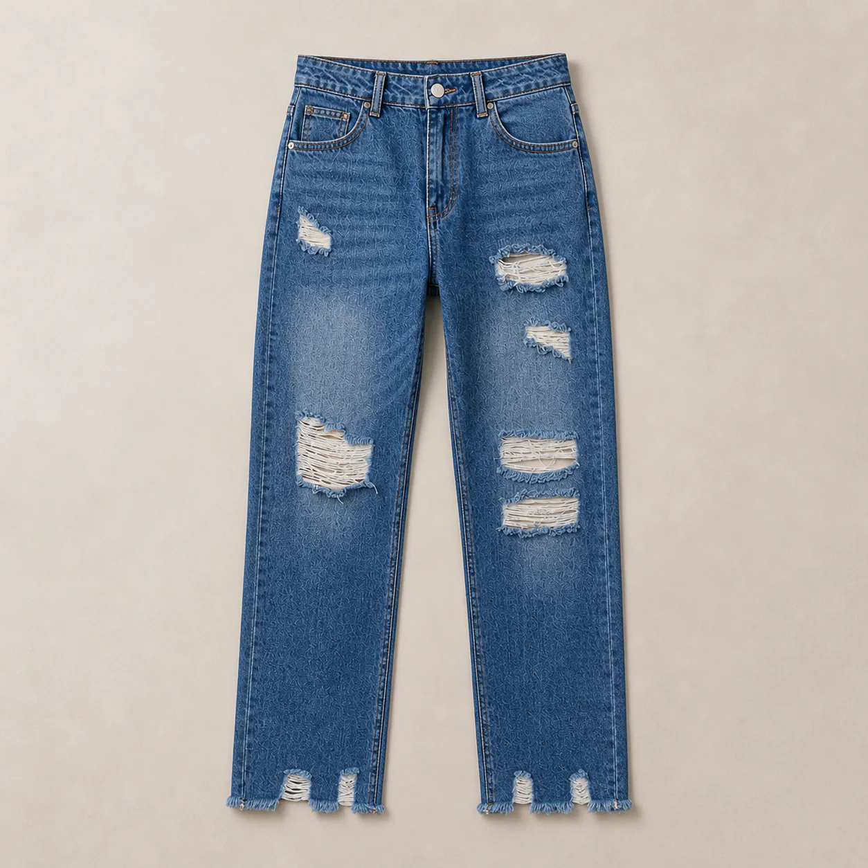 Jeans femme | Boyfriend décontracté, denim déchiré | Ourlet effiloché - Image 5
