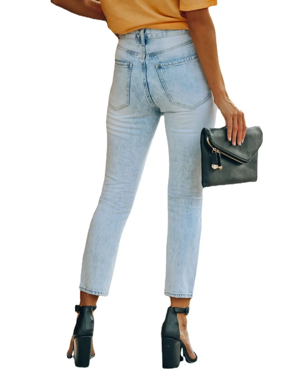 Jeans taille haute pour femmes avec détails déchirés et coupe slim - Image 5