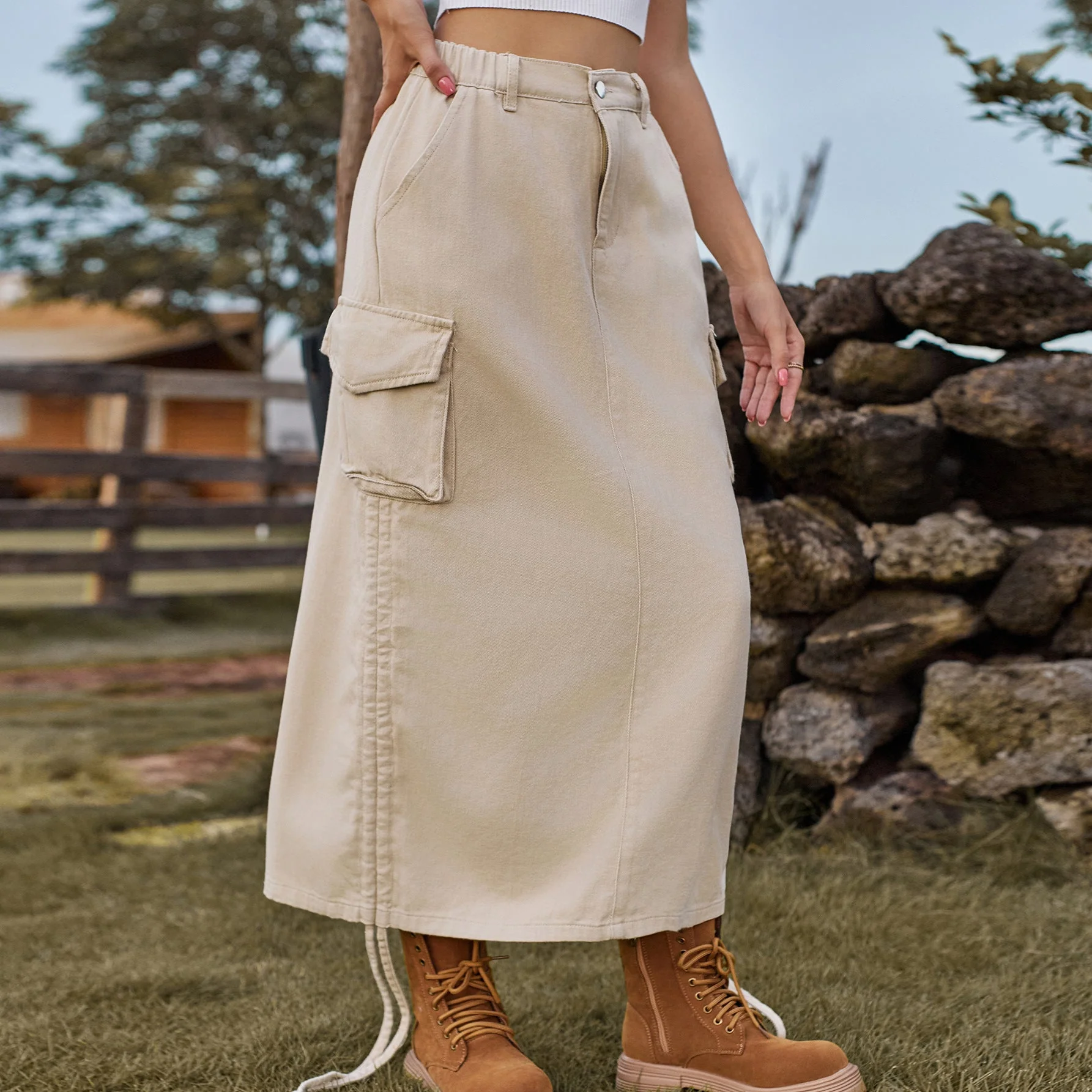 Jupe cargo pour femme avec taille réglable et poches latérales pratiques - Image 6
