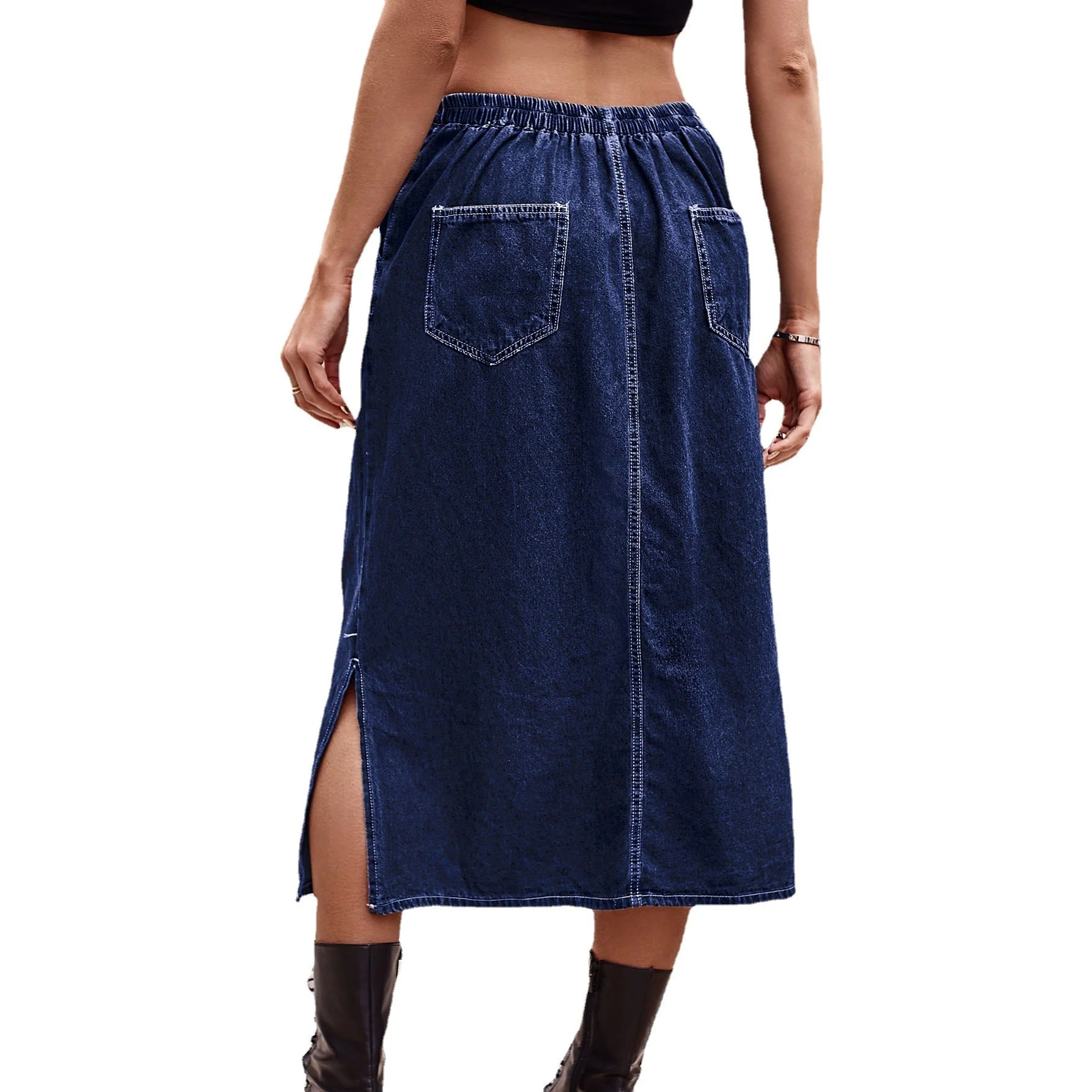 Jupe maxi en denim pour dames avec fente latérale et poches pratiques - Image 5