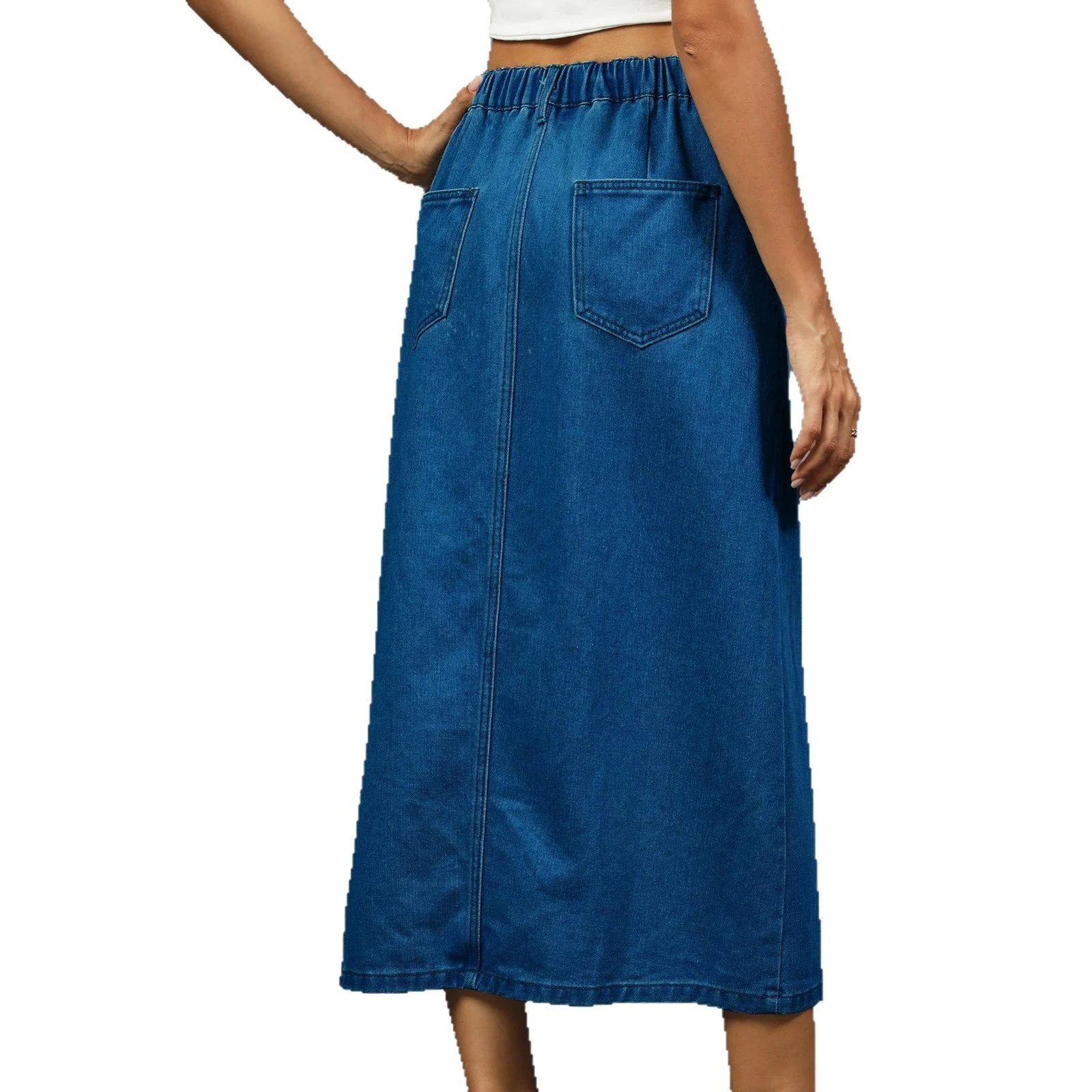 Jupe maxi en denim pour femme avec fente latérale et détails de bouton - Image 5