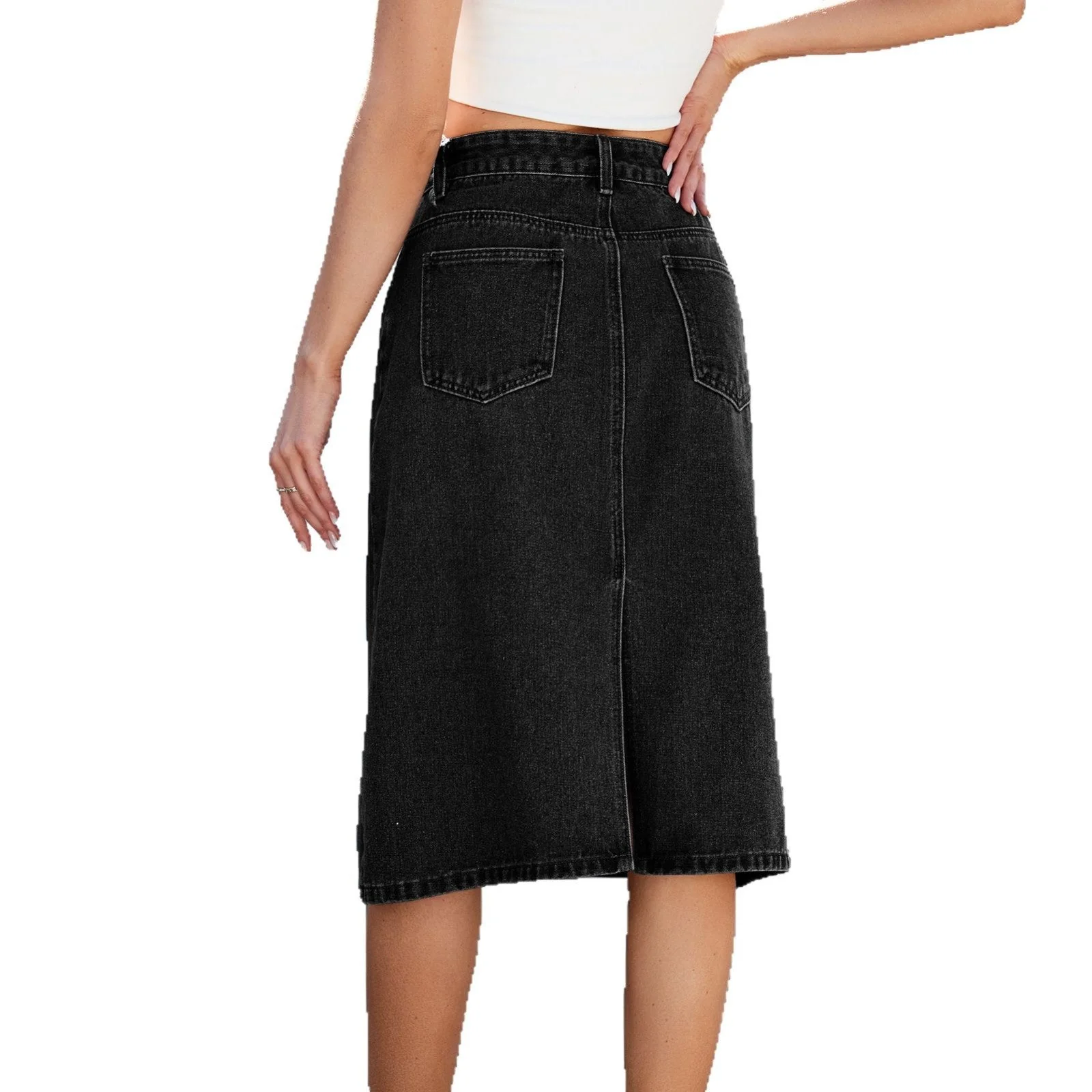 Jupe midi en denim pour femme avec une coupe asymétrique et une taille haute - Image 4