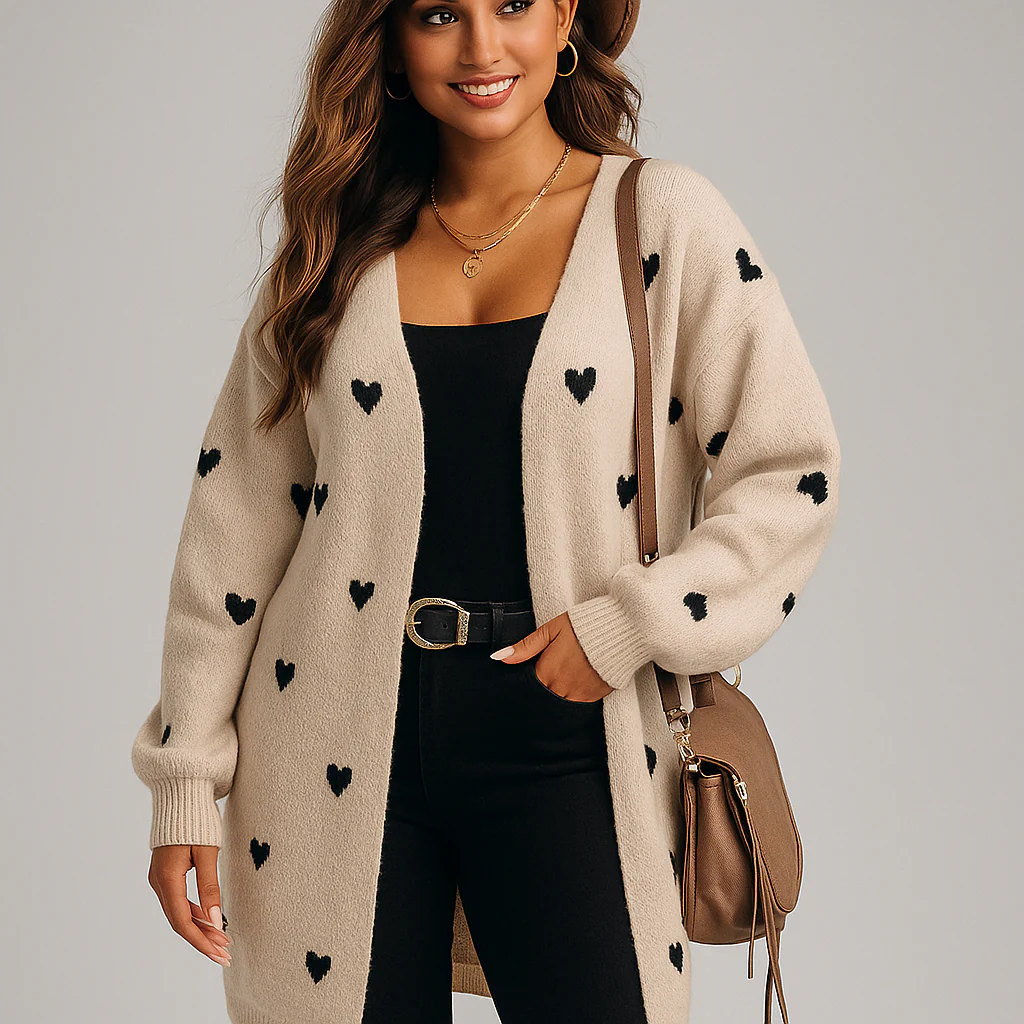 Magnifique Cardigan Long Tricot - Détail Cœur - Confort & Élégance