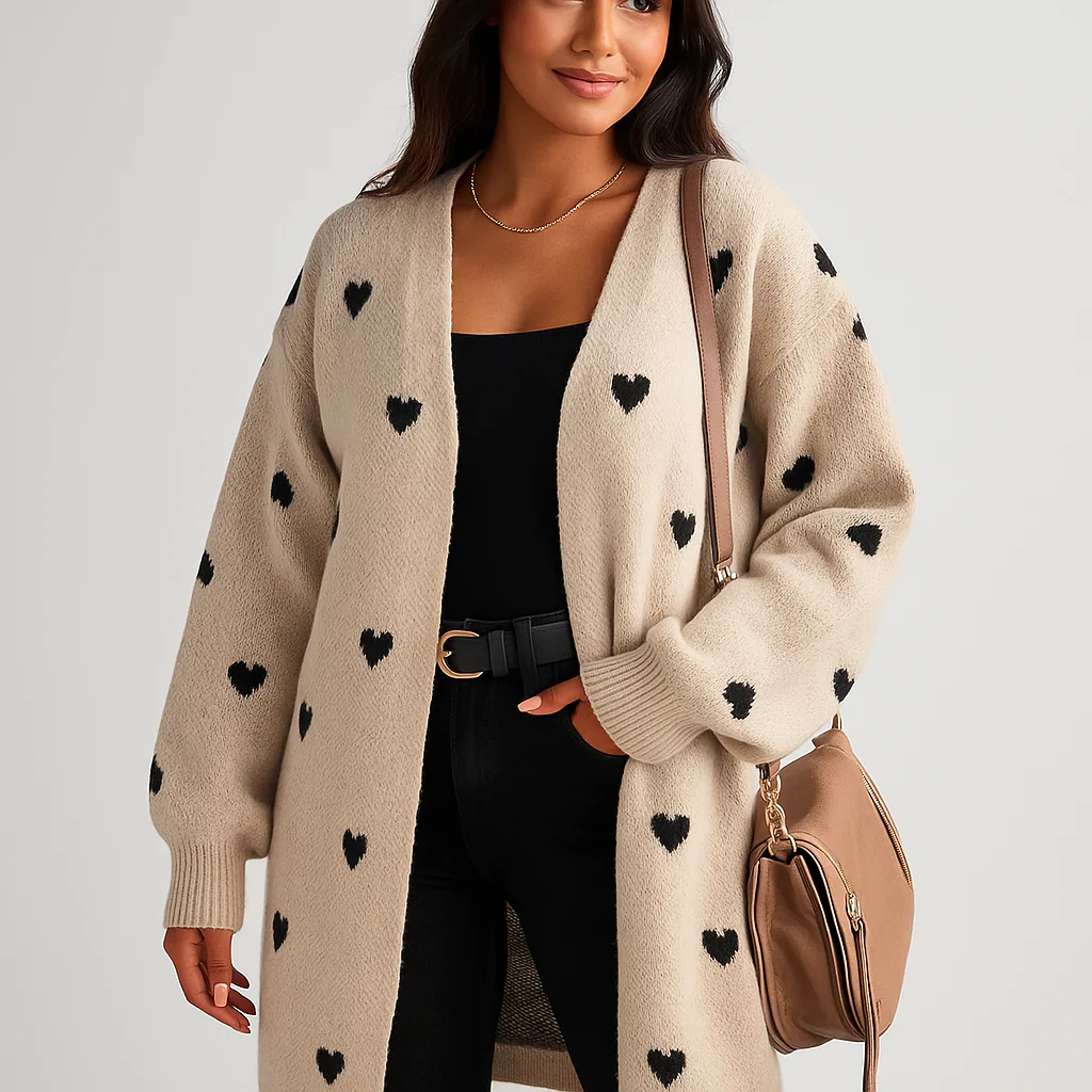 Magnifique Cardigan Long Tricot - Détail Cœur - Confort & Élégance - Image 2